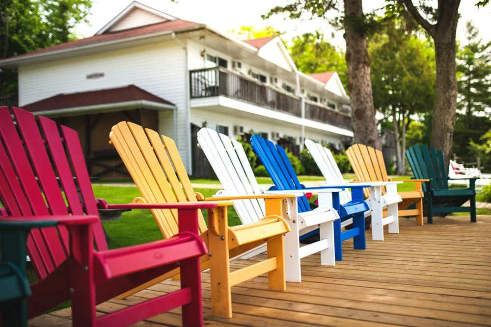 Severn Lodge Muskoka chairs on dock