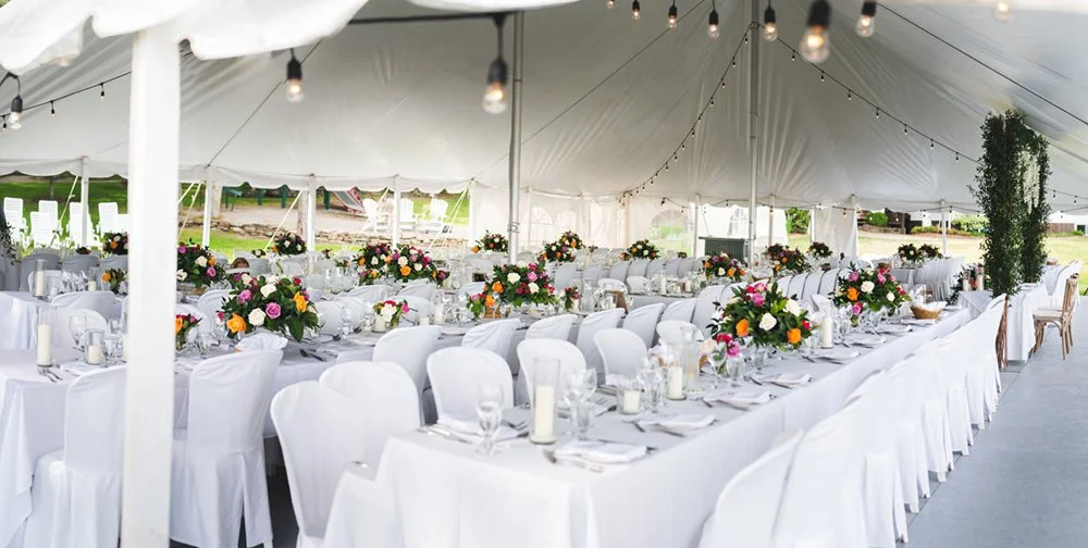 Reception tent setup at Severn Lodge
