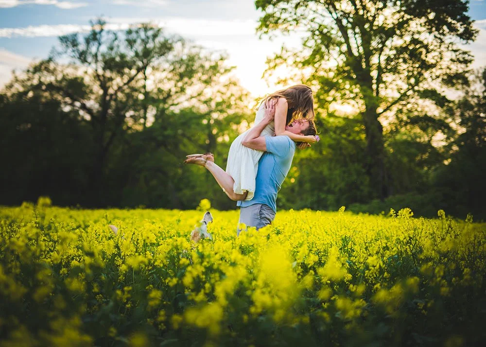 Engagement photography in a field