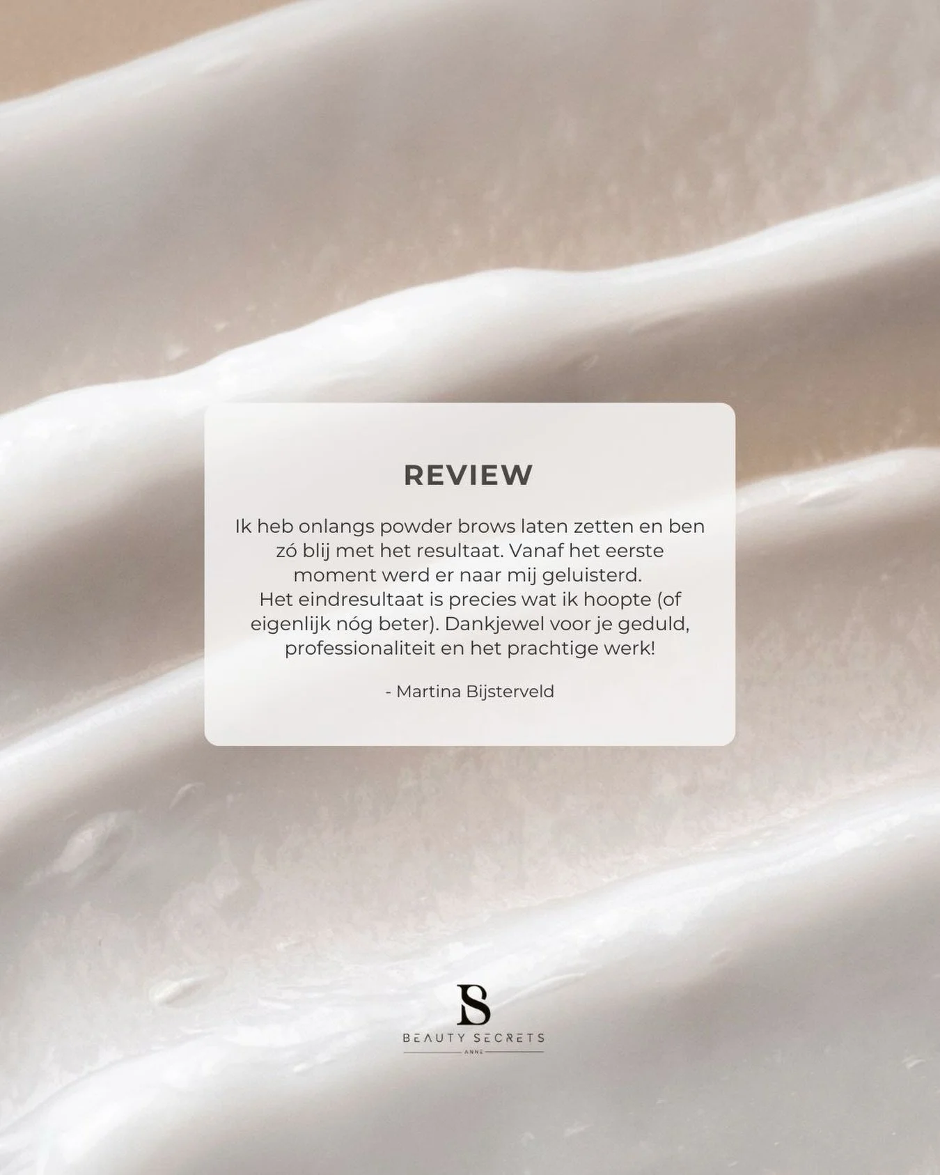 Niets maakt ons blijer dan tevreden klanten.

Dankjewel Martina voor deze mooie review en het vertrouwen in Beauty Secrets.