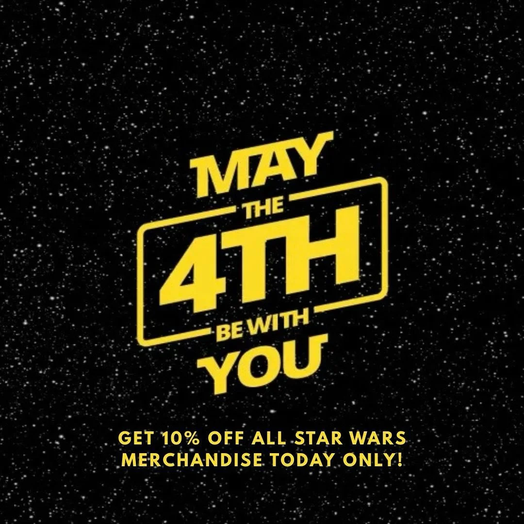 May the 4th Be With You!
Celebrate Star Wars Day with us!
All Star Wars merch is 10% OFF today only — figures, comics, collectibles, and more from across the galaxy.
Whether you’re with the Jedi or the Sith, stop in and grab your favori