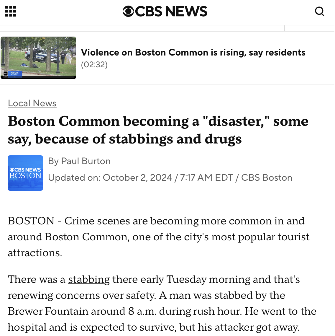 Boston Common becoming a "disaster," some say, because of stabbings and drugs