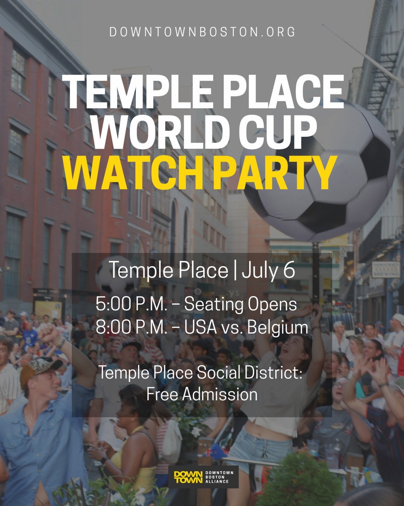Downtown Boston is the place to be this evening! Take in the festivities and support Team USA at the Temple Place World Cup Watch Party - seating opens at 5pm!! Thanks to our friends @downtownbostonalliance for organizing!
#FIFA #WatchParty #Boston #