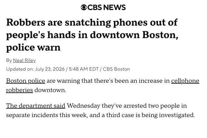 Robbers are snatching phones out of people’s hands in downtown Boston, police warn