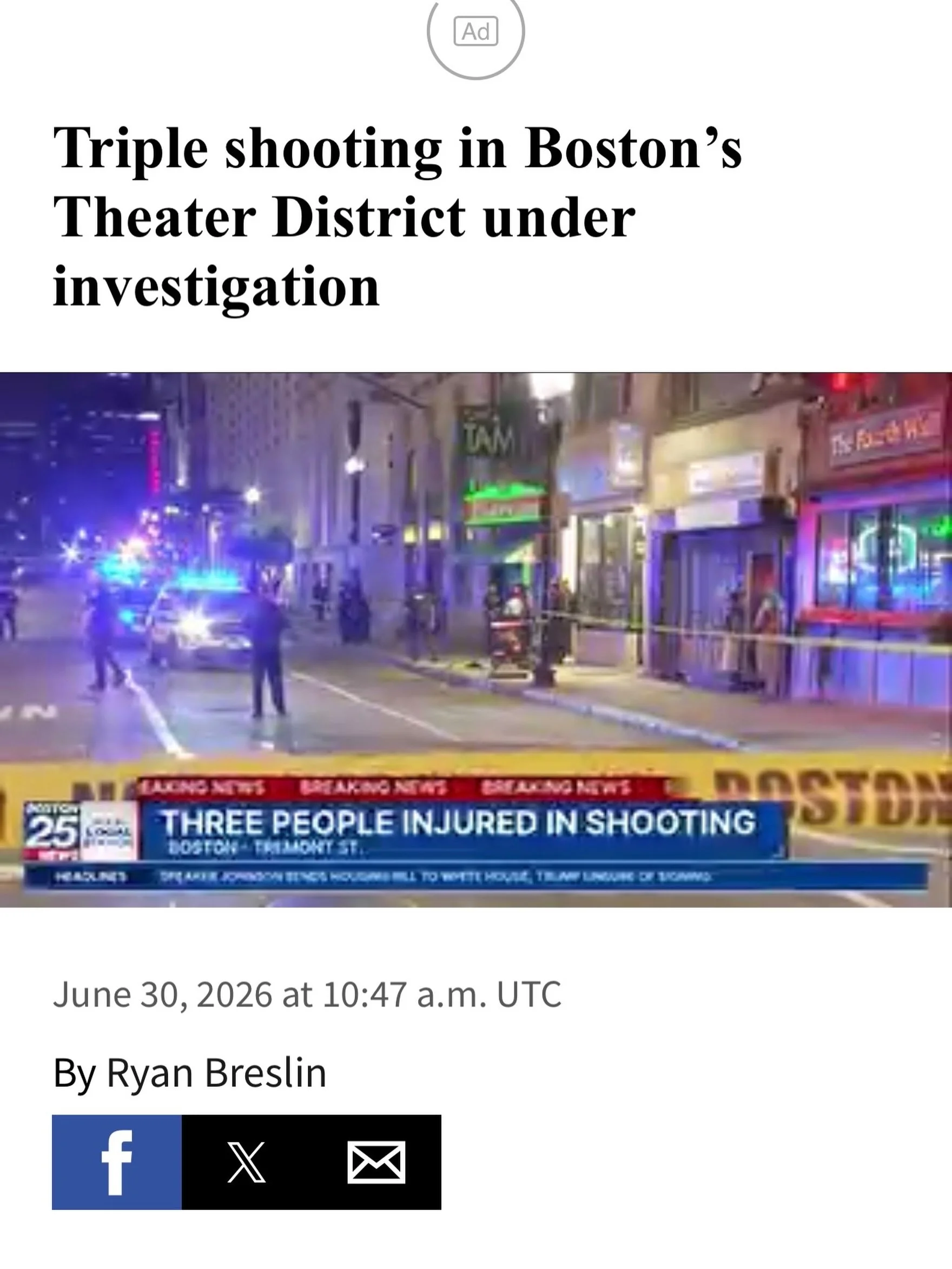 Public safety has been and continues to be the top priority for Downtown Boston residents. The triple shooting on Tremont Street last night is deeply disturbing and completely unacceptable. There is nothing about a shooting at 10:50 p.m. on a Monday 