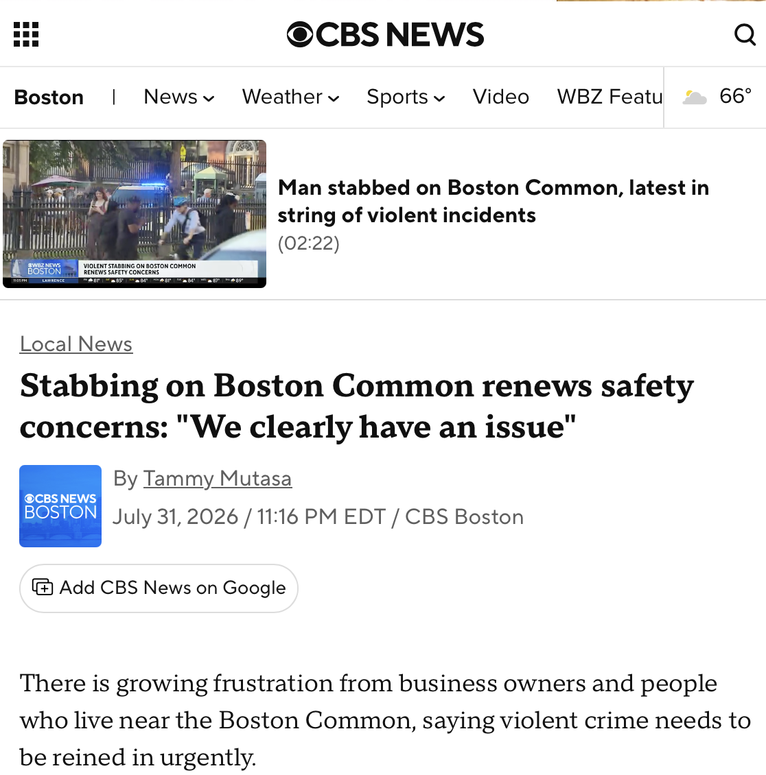 Stabbing on Boston Common renews safety concerns: "We clearly have an issue"