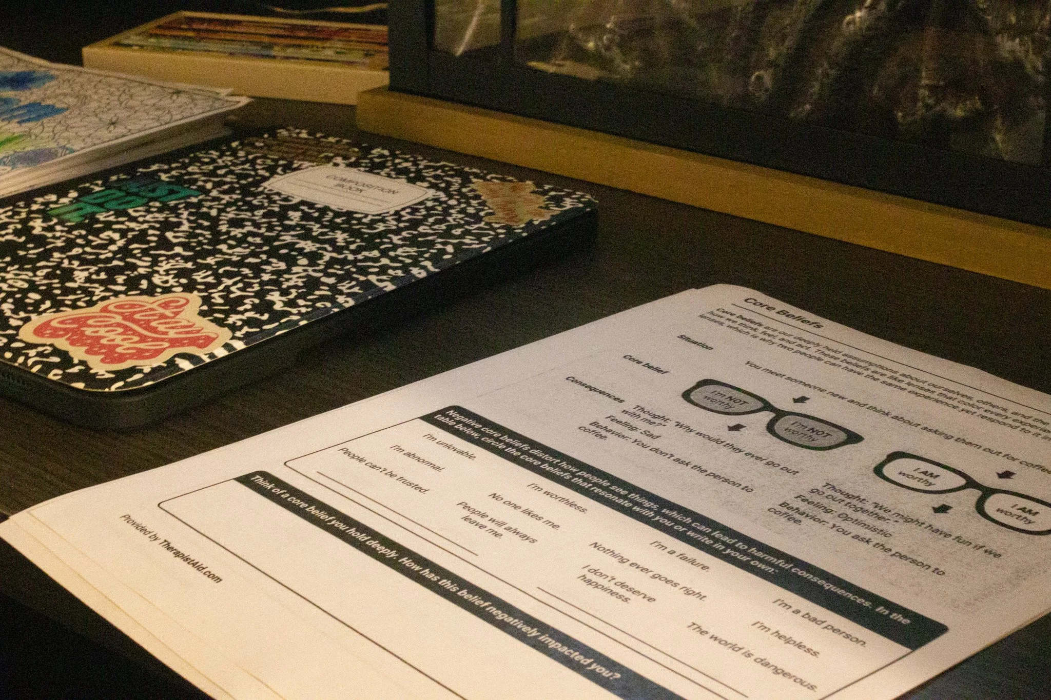 Thompson gives his students mindfulness worksheets and uses his personal iPad to take notes. Thompson said, “These worksheets go toward their goal of self-regulation, time management, and positive coping skills.” Having an iPad helps Thompson take n