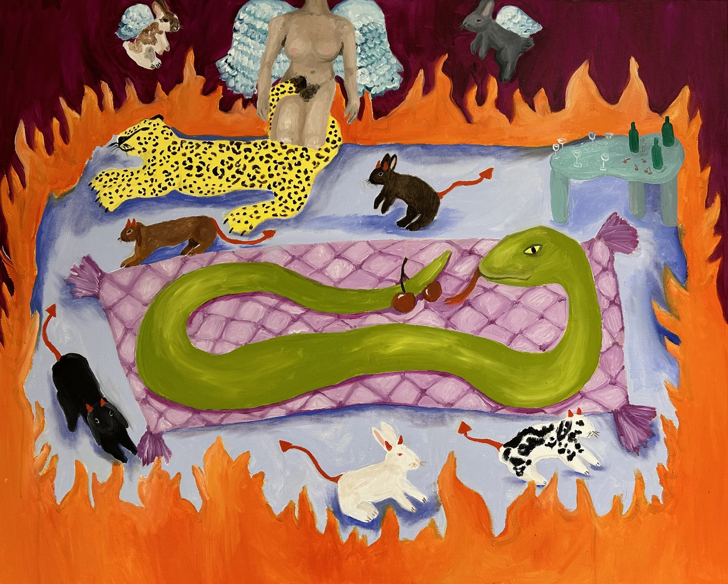 The Purgatory (but the bunnies protect me), 2025, oil on canvas, 100 cm x 81 cm