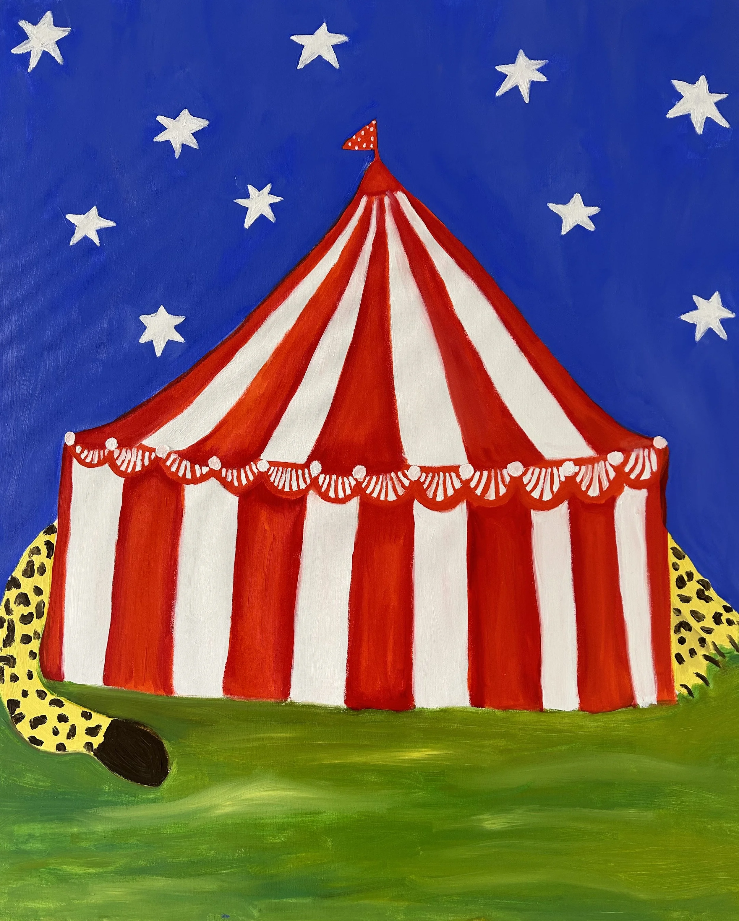 Hiding from the circus, 2025, oil on canvas, 81 cm x 100 cm