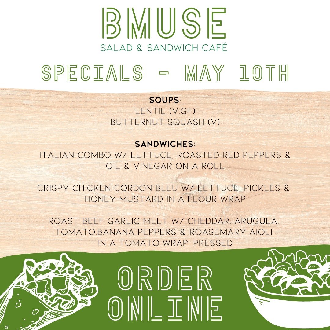 Happy Friday!

Open today 10am-3pm
Order online at bit.ly/BMuseCafe
Call 203.265.1400
Visit 665 N Colony Rd, Wallingford 
.
.
.
.

#ctfoodie #foodofct #lunchtime #ctcafe #wallingfordeats #newhavencountyfood #foodofnewhavencounty #hungry #eatlunch #ve
