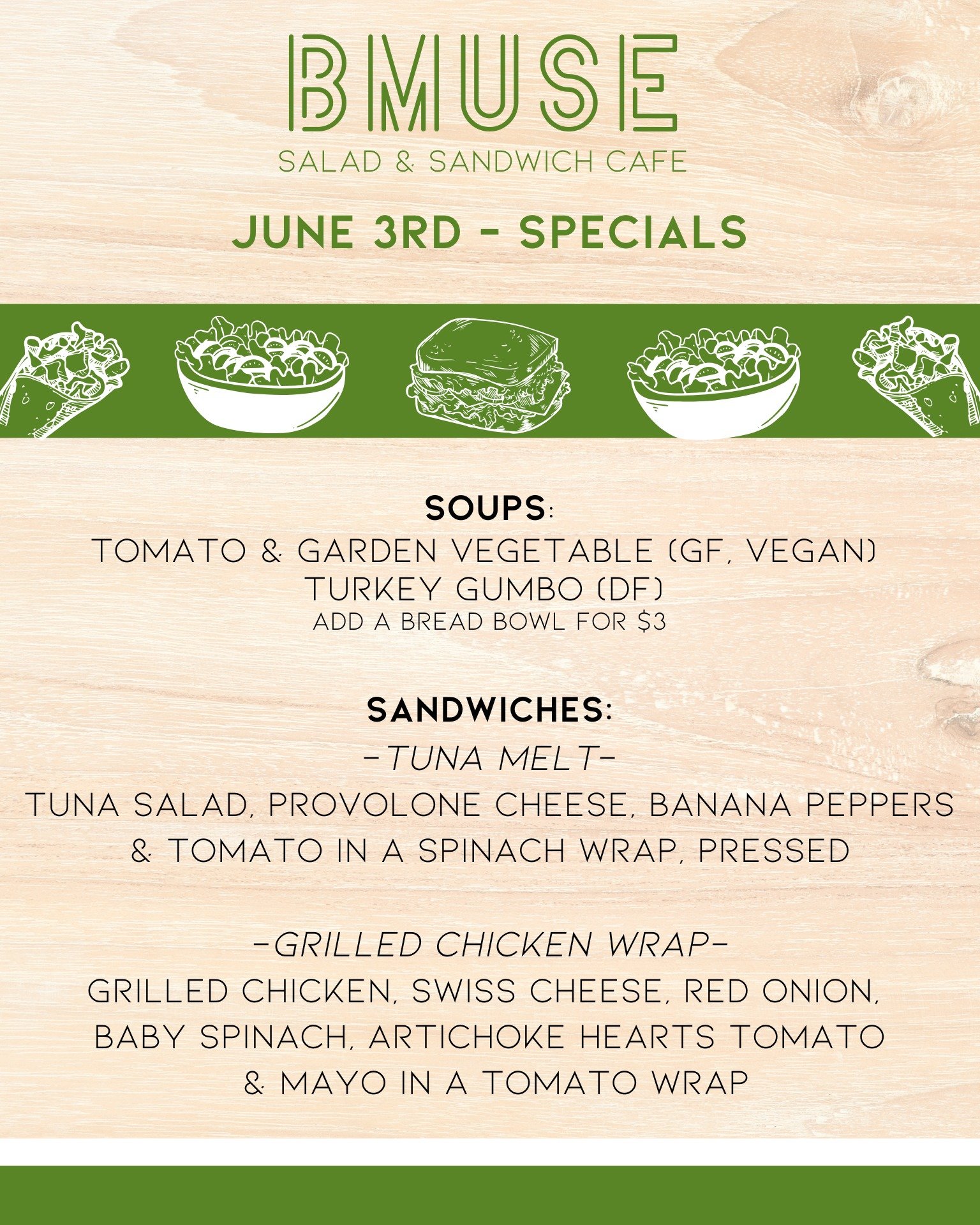 We&rsquo;re open until 3p. Stop in &amp; enjoy one of our tasty soups, salads or sandwiches
 for lunch.

Order online at bit.ly/BMuseCafe 
Call 203.265.1400 
Visit 665 N Colony Rd, Wallingford
.
.
.
.

#ctfoodie #foodofct #lunchtime #ctcafe #wallingf
