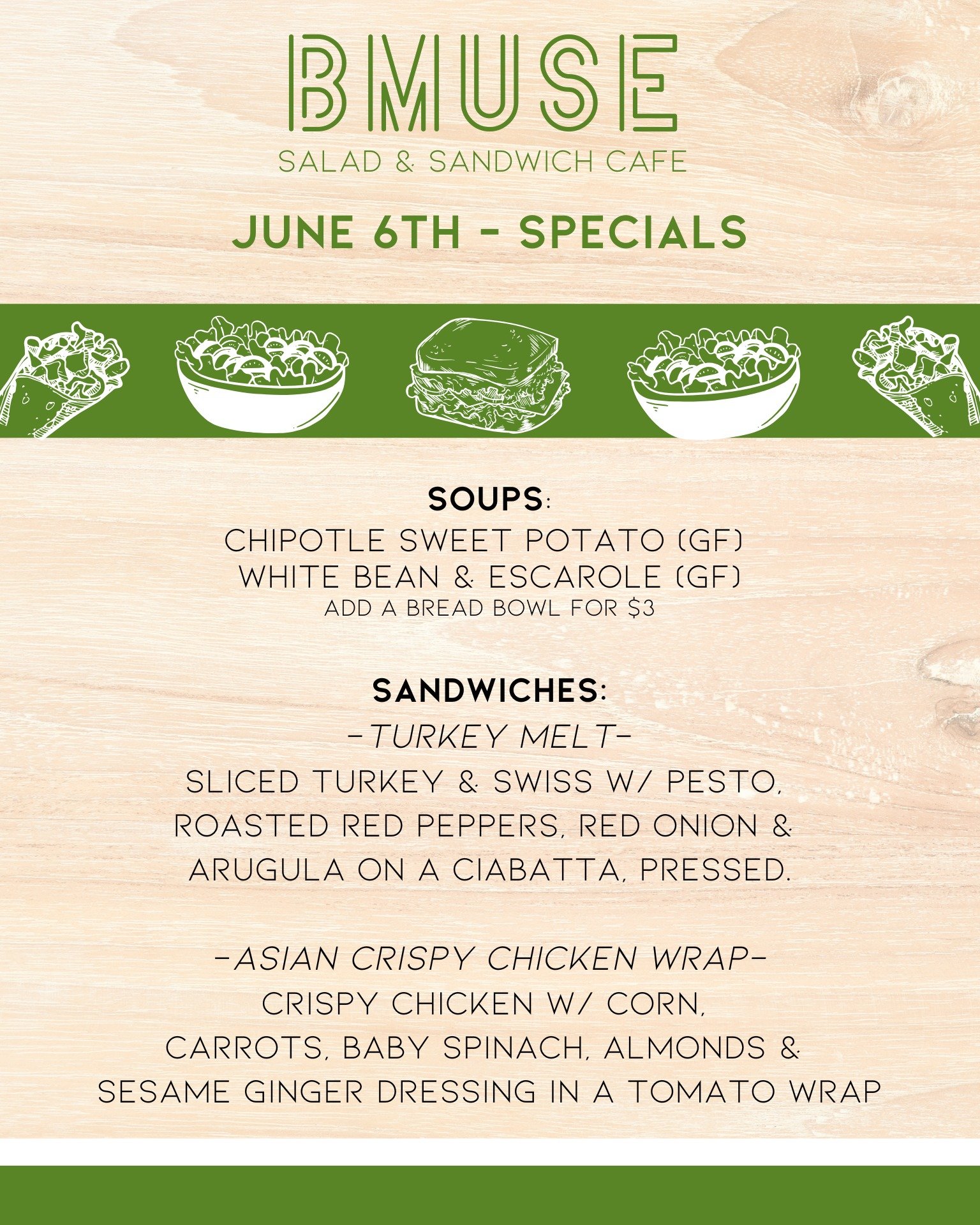Happy Friday!
We're open 10a-3p so stop by for lunch &amp; enjoy
 one of our tasty soups, salads or sandwiches. 

Order online at bit.ly/BMuseCafe
Call 203.265.1400
Visit 665 N Colony Rd, Wallingford 
.
.
.
.

#ctfoodie #foodofct #lunchtime #ctcafe #