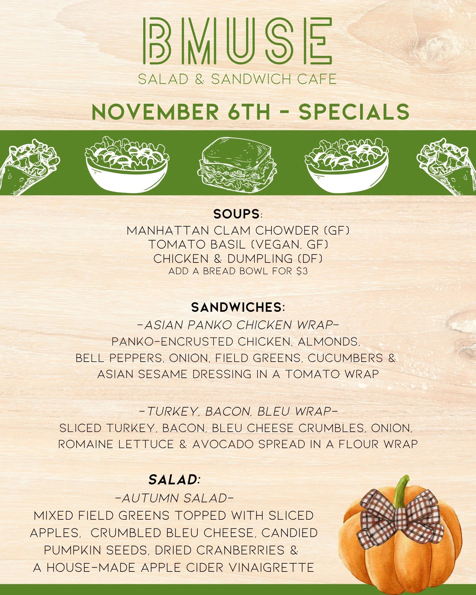 Good Morning!  Stop by &amp; enjoy one of our tasty soups, salads or sandwiches for lunch.

Open 10a-3p
Order online at bit.ly/BMuseCafe
Call 203.265.1400
Visit 665 N Colony Rd, Wallingford 
.
.
.
.

#ctfoodie #foodofct #lunchtime #ctcafe #wallingfor