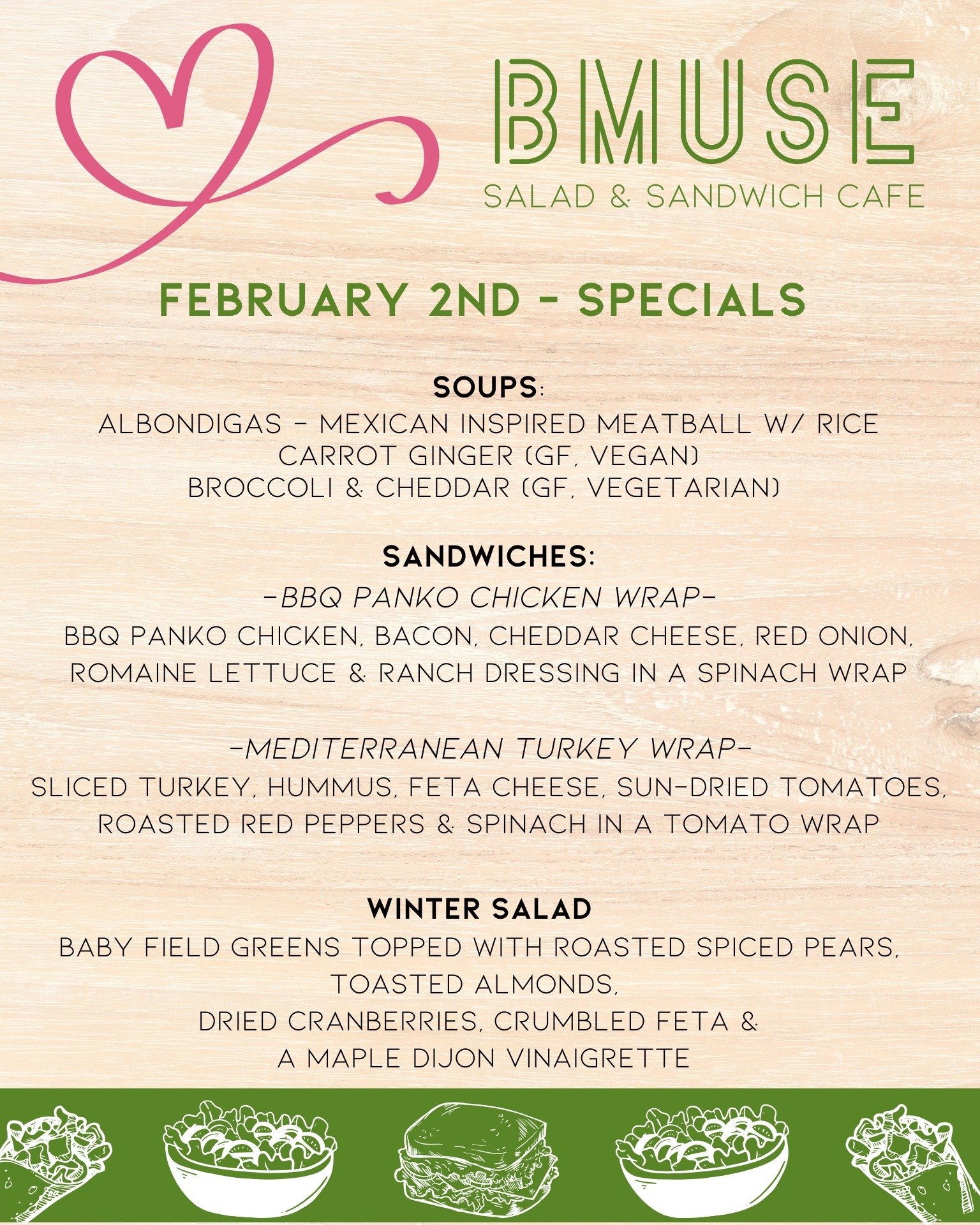 Good Morning February! 
We&rsquo;re open 10a-3p - stop by &amp; enjoy one of our
 tasty soups, salads or sandwiches for lunch. 

Order online at bit.ly/BMuseCafe
Call 203.265.1400
Visit 665 N Colony Rd, Wallingford 
.
.
.
.

#ctfoodie #foodofct #lunc