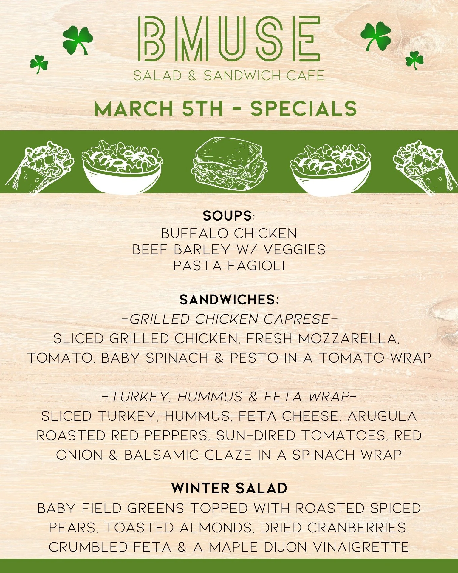 It's Thursday so that means we&rsquo;re open 10a-3p!
Stop by &amp; enjoy one of our tasty soups, salads or sandwiches for lunch. 

Order online at bit.ly/BMuseCafe
Call 203.265.1400
Visit 665 N Colony Rd, Wallingford 
.
.
.
.

#ctfoodie #foodofct #lu