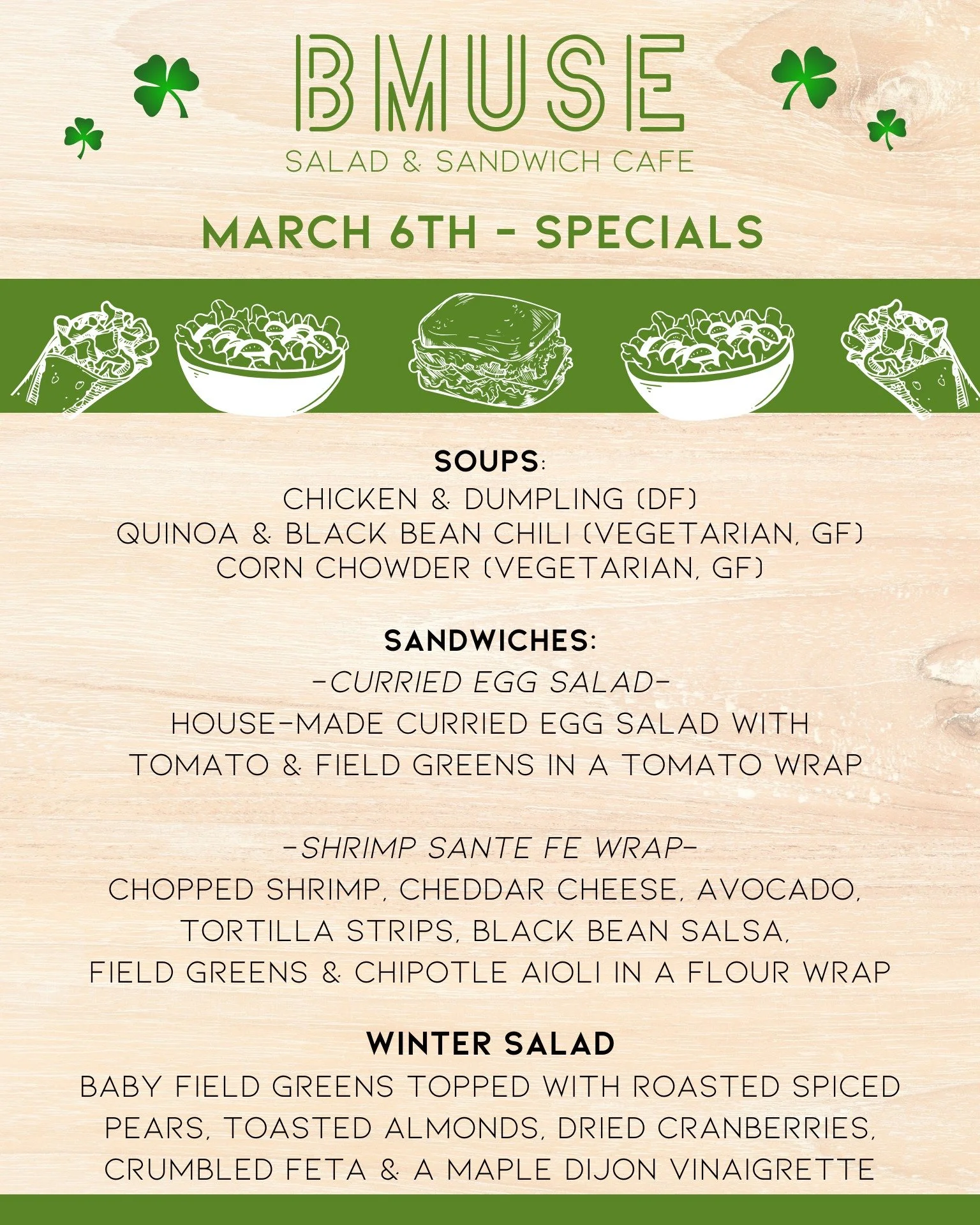 Happy Fri-YAY!  Kick off you weekend with a delicious BMuse lunch.  We are open 10a-3p.

Order online at bit.ly/BMuseCafe
Call 203.265.1400
Visit 665 N Colony Rd, Wallingford 
.
.
.
.

#ctfoodie #foodofct #lunchtime #ctcafe #wallingfordeats #newhaven