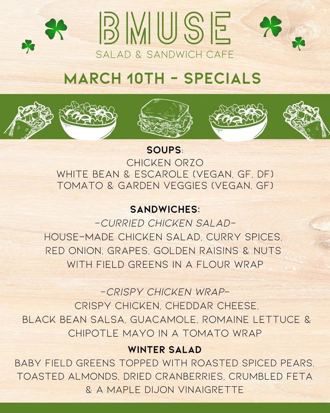 We&rsquo;re open 10a-3p today, stop by &amp; enjoy one of our tasty soups, salads or sandwiches for lunch. 

Order online at bit.ly/BMuseCafe
Call 203.265.1400
Visit 665 N Colony Rd, Wallingford 
.
.
.
.

#ctfoodie #foodofct #lunchtime #ctcafe #walli