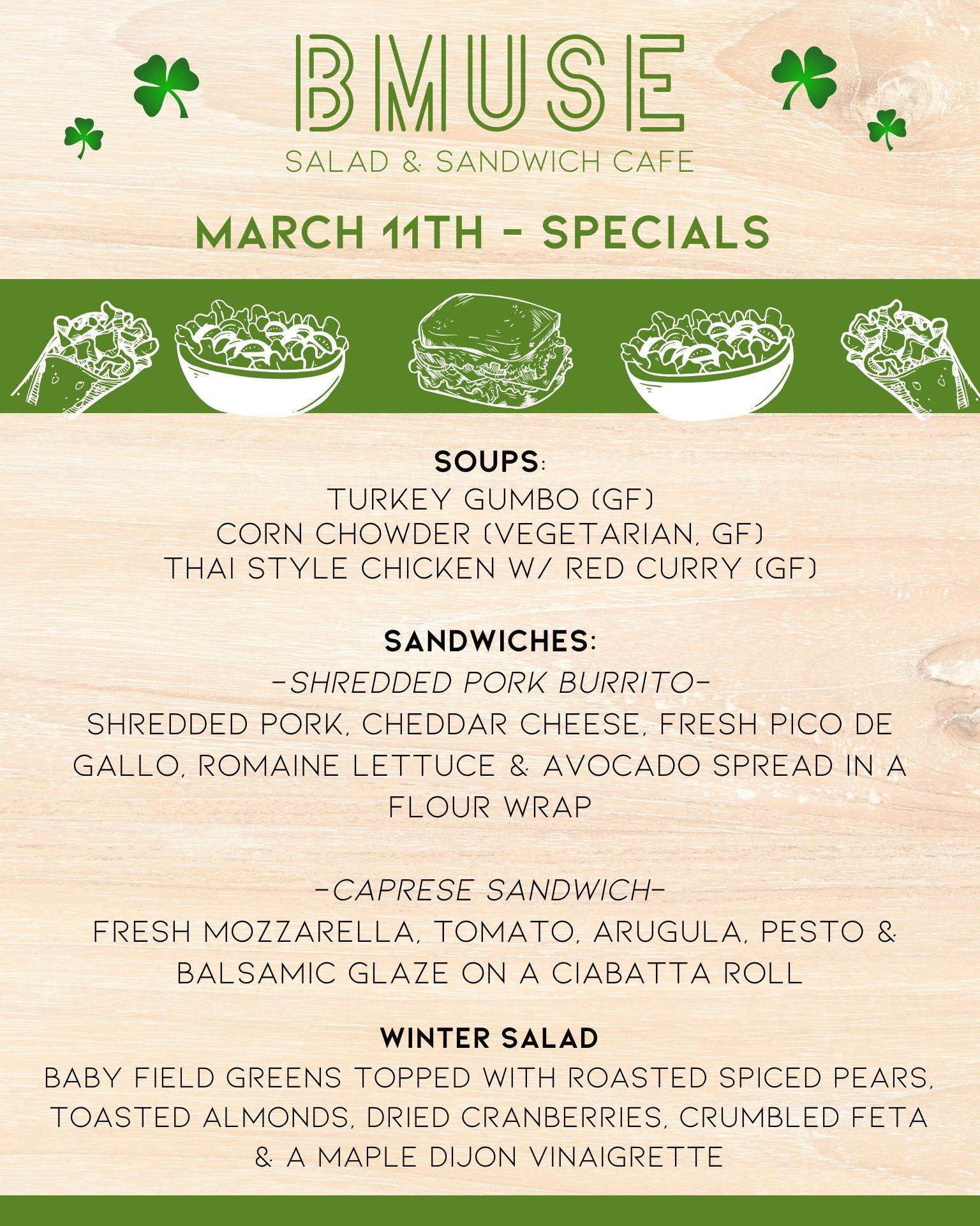 Happy Wednesday!  We&rsquo;re open 10a-3p for lunch.  Stop by &amp; enjoy one of our tasty soups, salads or sandwiches. 

Order online at bit.ly/BMuseCafe
Call 203.265.1400
Visit 665 N Colony Rd, Wallingford 
.
.
.
.

#ctfoodie #foodofct #lunchtime #