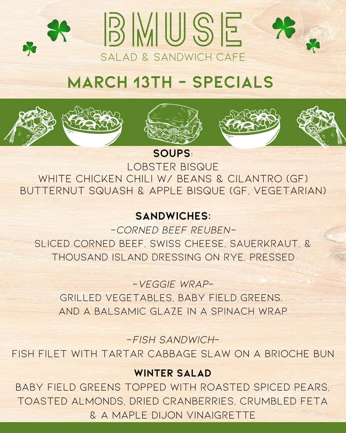 Happy Friday!!!
We're open today, 10a-3p. Stop in and kick off your weekend with a delicious BMuse lunch!

Order online at bit.ly/BMuseCafe
Call 203.265.1400
Visit 665 N Colony Rd, Wallingford
.
.
.
.

#ctfoodie #foodofct #lunchtime #ctcafe
#wallingf