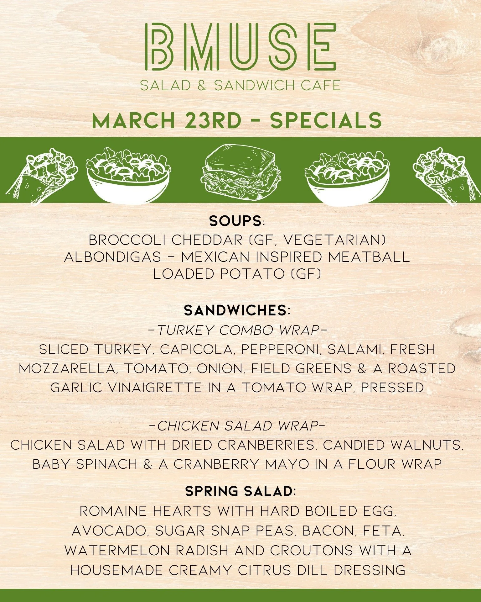 Happy Monday!  We&rsquo;re open 10a-3p for all your soup, salad &amp; sandwich needs.  Stop in for lunch!

Order online at bit.ly/BMuseCafe
Call 203.265.1400
Visit 665 N Colony Rd, Wallingford 
.
.
.
.

#ctfoodie #foodofct #lunchtime #ctcafe #walling