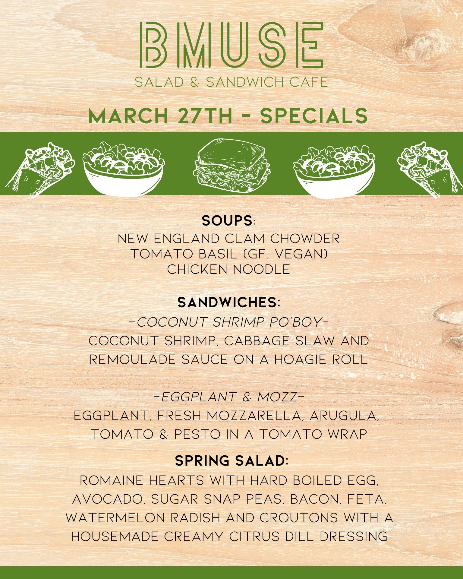 Friday is here!  Kick off your weekend with one of our tasty soups, salads or sandwiches for lunch.  Open today 10a-3p.

Order online at bit.ly/BMuseCafe
Call 203.265.1400
Visit 665 N Colony Rd, Wallingford 
.
.
.
.

#ctfoodie #foodofct #lunchtime #c