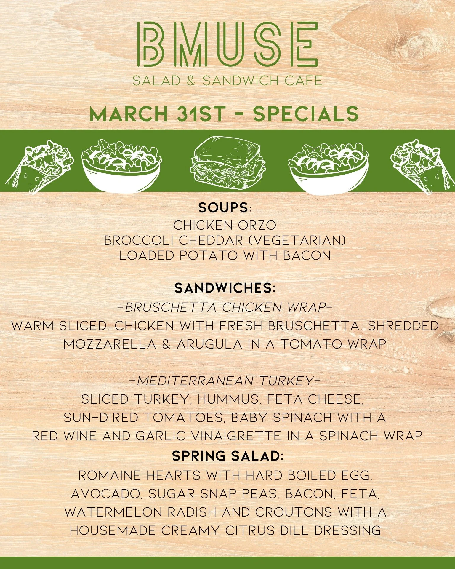 Tuesday is the perfect day to stop in and grab a delicious BMuse lunch!  We are open today 10a-3p.

Order online at bit.ly/BMuseCafe
Call 203.265.1400
Visit 665 N Colony Rd, Wallingford