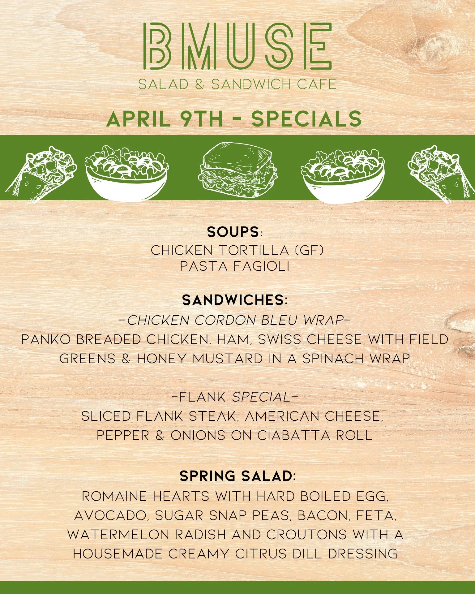 We&rsquo;re open 10a-3p on this terrific Thursday!
Stop by &amp; enjoy one of our tasty soups, salads or sandwiches for lunch.

Order online at bit.ly/BMuseCafe
Call 203.265.1400
Visit 665 N Colony Rd, Wallingford 
.
.
.
.

#ctfoodie #foodofct #lunch