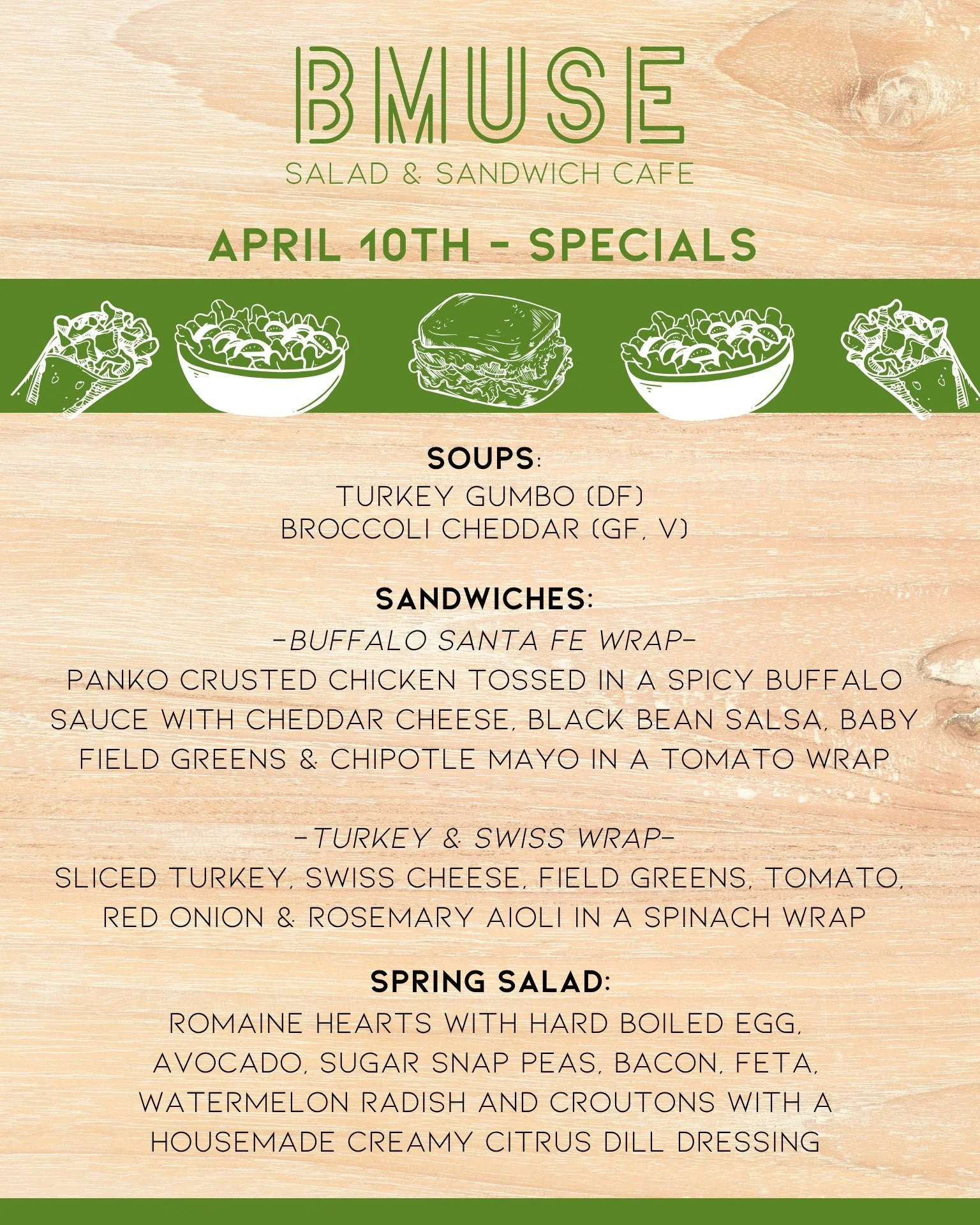 Happy Friday!  We&rsquo;re open 10a-3p for lunch. 

Order online at bit.ly/BMuseCafe
Call 203.265.1400
Visit 665 N Colony Rd, Wallingford 
.
.
.
.

#ctfoodie #foodofct #lunchtime #ctcafe #wallingfordeats #newhavencountyfood #foodofnewhavencounty #hun