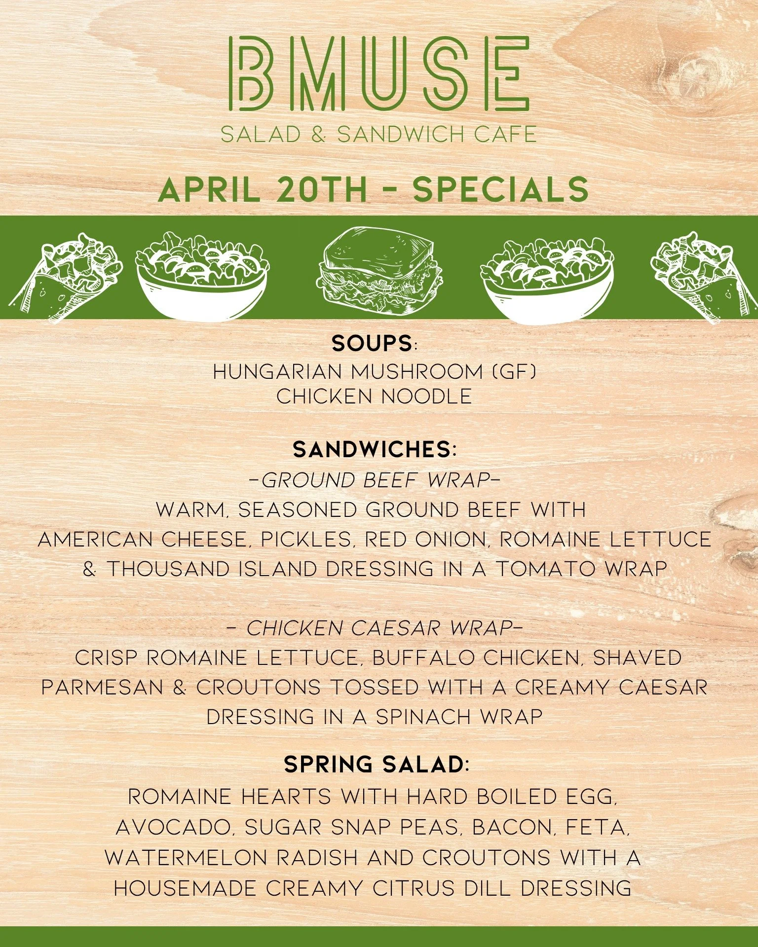 Another week has started!  Start it off right
 and stop in for a BMuse lunch. We are open today 10a-3p. 

Order online at bit.ly/BMuseCafe
Call 203.265.1400
Visit 665 N Colony Rd, Wallingford 
.
.
.
.

#ctfoodie #foodofct #lunchtime #ctcafe #wallingf