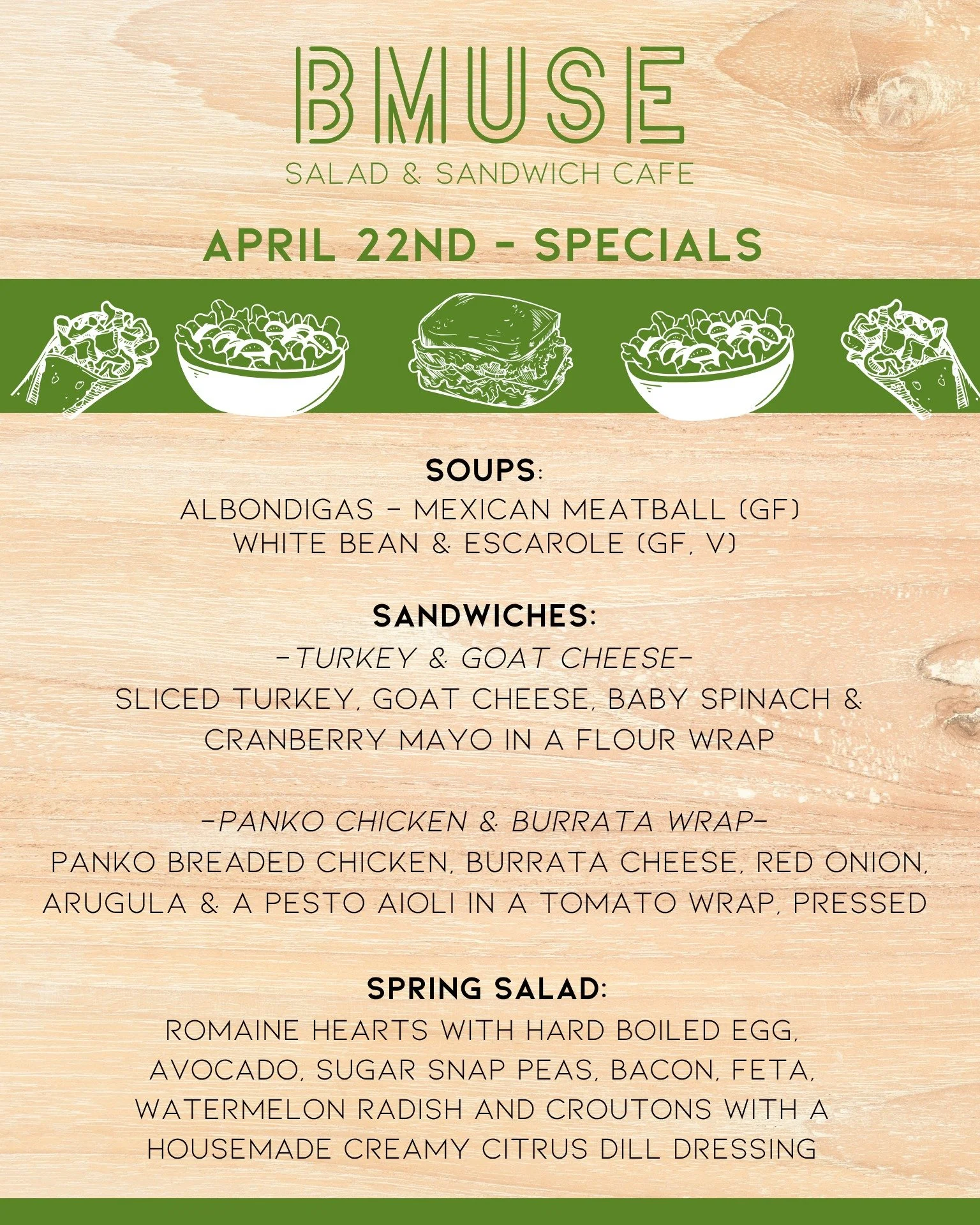 Good Morning!  We&rsquo;re open 10a-3p for lunch, hope to see you!

Order online at bit.ly/BMuseCafe
Call 203.265.1400
Visit 665 N Colony Rd, Wallingford 
.
.
.
.

#ctfoodie #foodofct #lunchtime #ctcafe #wallingfordeats #newhavencountyfood #foodofnew