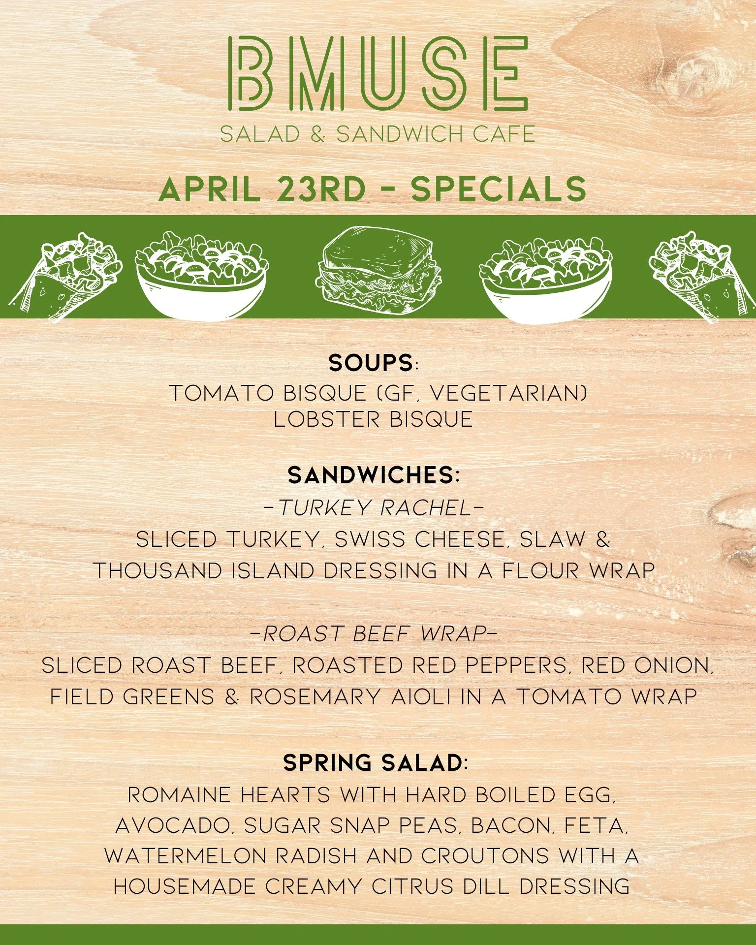 Thursday is here and we are open until 3p for lunch! 

Order online at bit.ly/BMuseCafe
Call 203.265.1400
Visit 665 N Colony Rd, Wallingford 
.
.
.
.

#ctfoodie #foodofct #lunchtime #ctcafe #wallingfordeats #newhavencountyfood #foodofnewhavencounty #