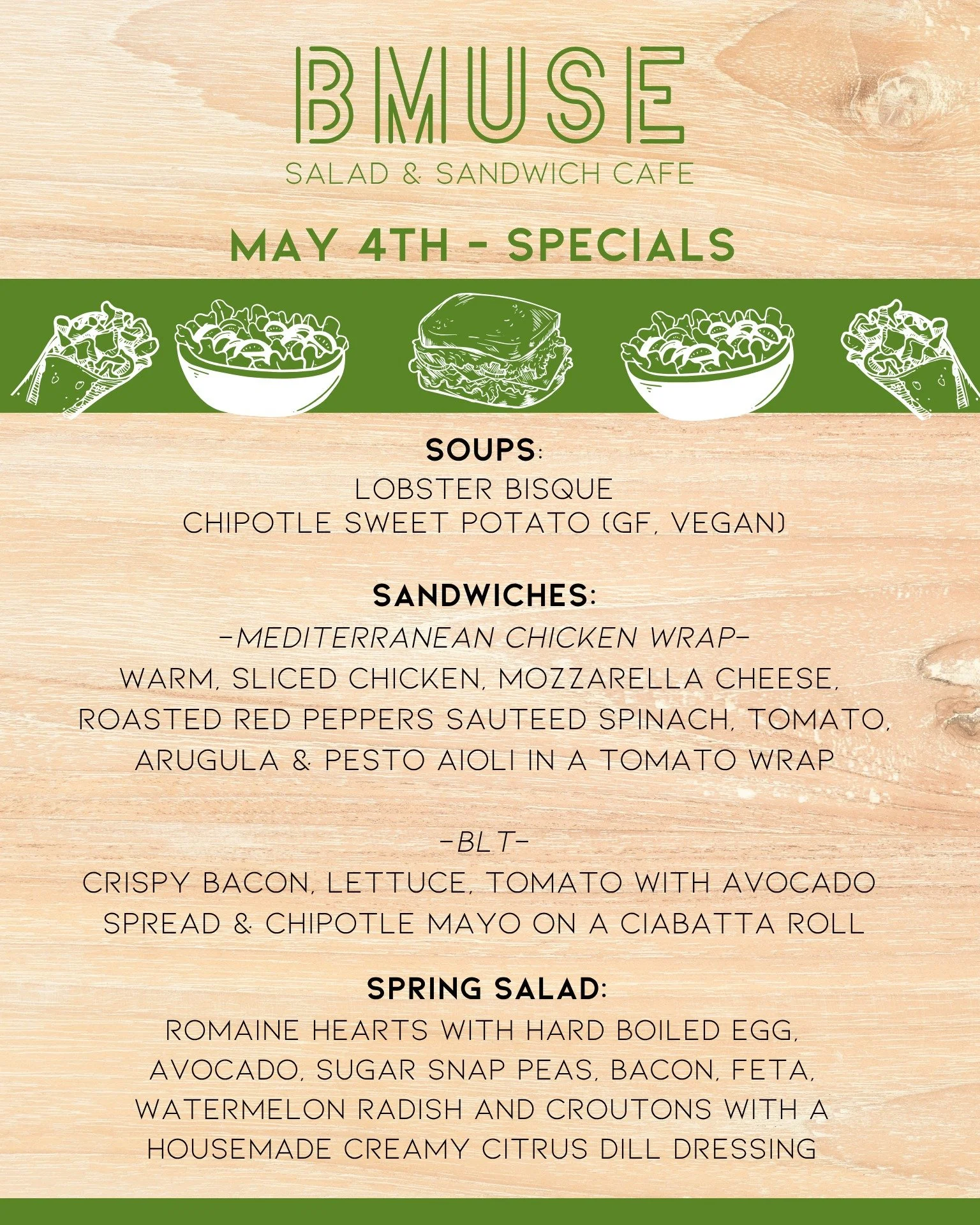 Good Morning, May the 4th be with you!  We&rsquo;re open 10a-3p, hope we see your for lunch.

Order online at bit.ly/BMuseCafe
Call 203.265.1400
Visit 665 N Colony Rd, Wallingford 
.
.
.
.

#ctfoodie #foodofct #lunchtime #ctcafe #wallingfordeats #new