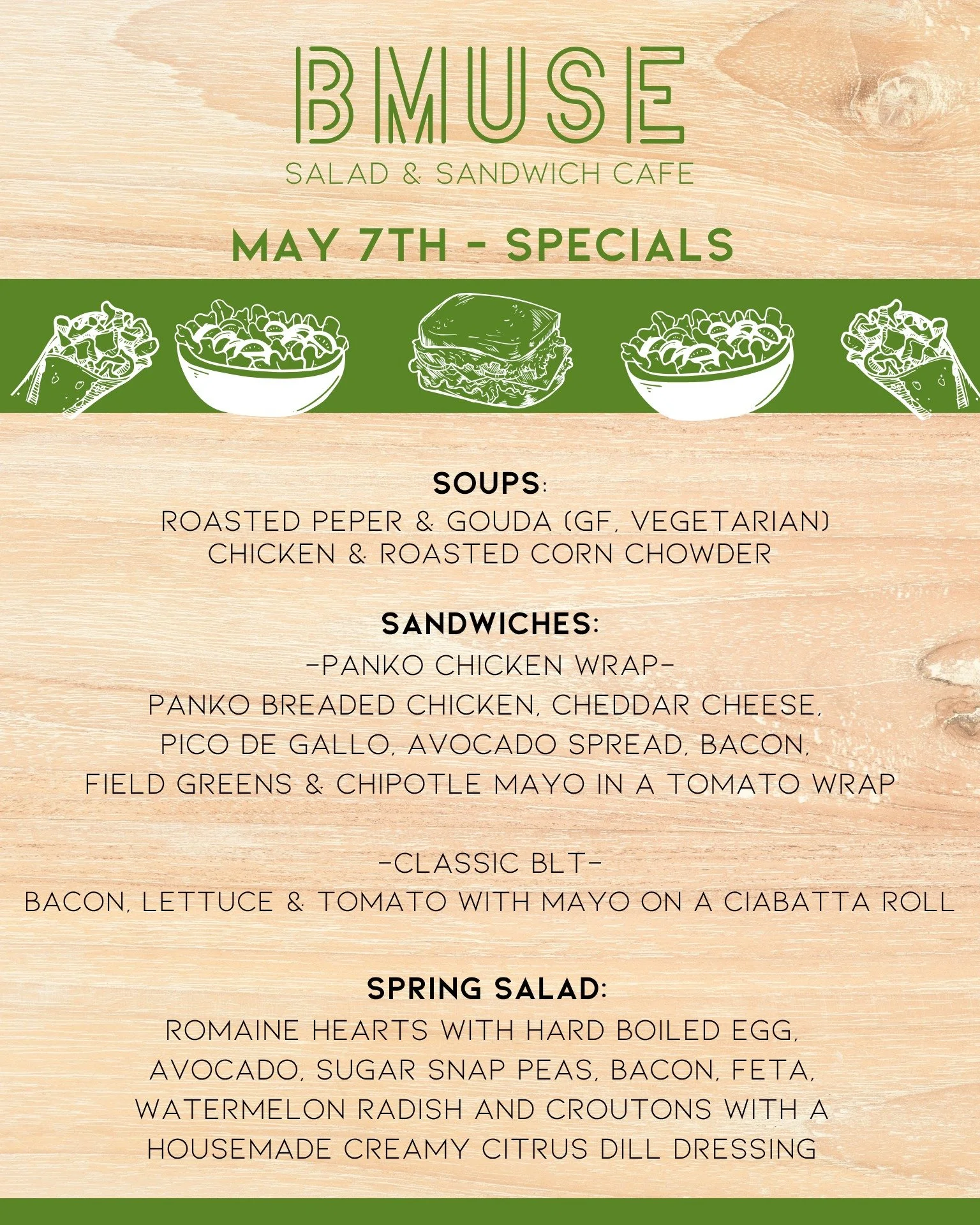 We&rsquo;re open 10a-3p. Stop by &amp; enjoy one of our tasty soups, salads
or sandwiches for lunch!

Order online at bit.ly/BMuseCafe
Call 203.265.1400
Visit 665 N Colony Rd, Wallingford 
.
.
.
.

#ctfoodie #foodofct #lunchtime #ctcafe #wallingforde