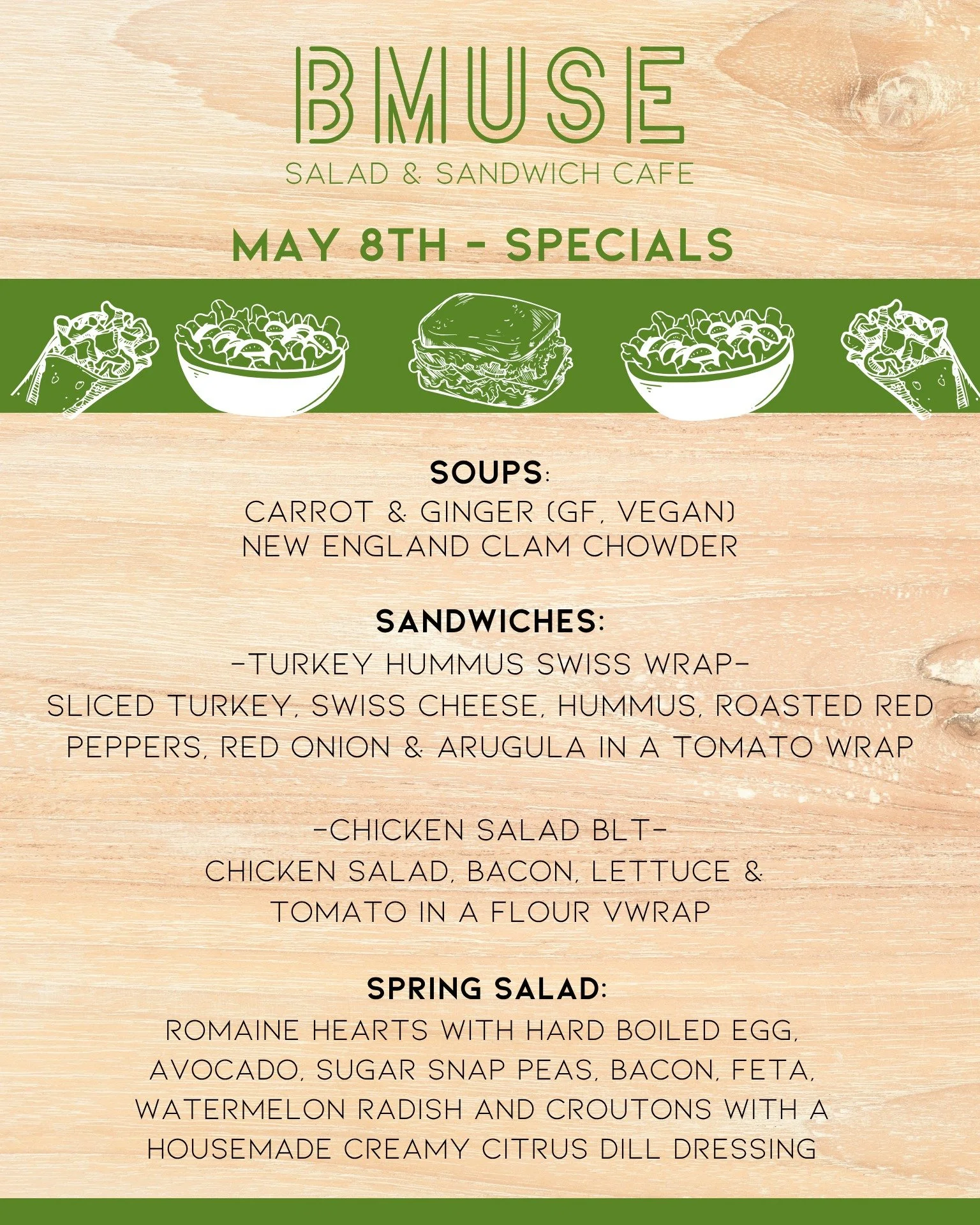 Happy Friday! 
We are open 10a-3p today for lunch - stop on by!

Order online at bit.ly/BMuseCafe
Call 203.265.1400
Visit 665 N Colony Rd, Wallingford 
.
.
.
.

#ctfoodie #foodofct #lunchtime #ctcafe #wallingfordeats #newhavencountyfood #foodofnewhav