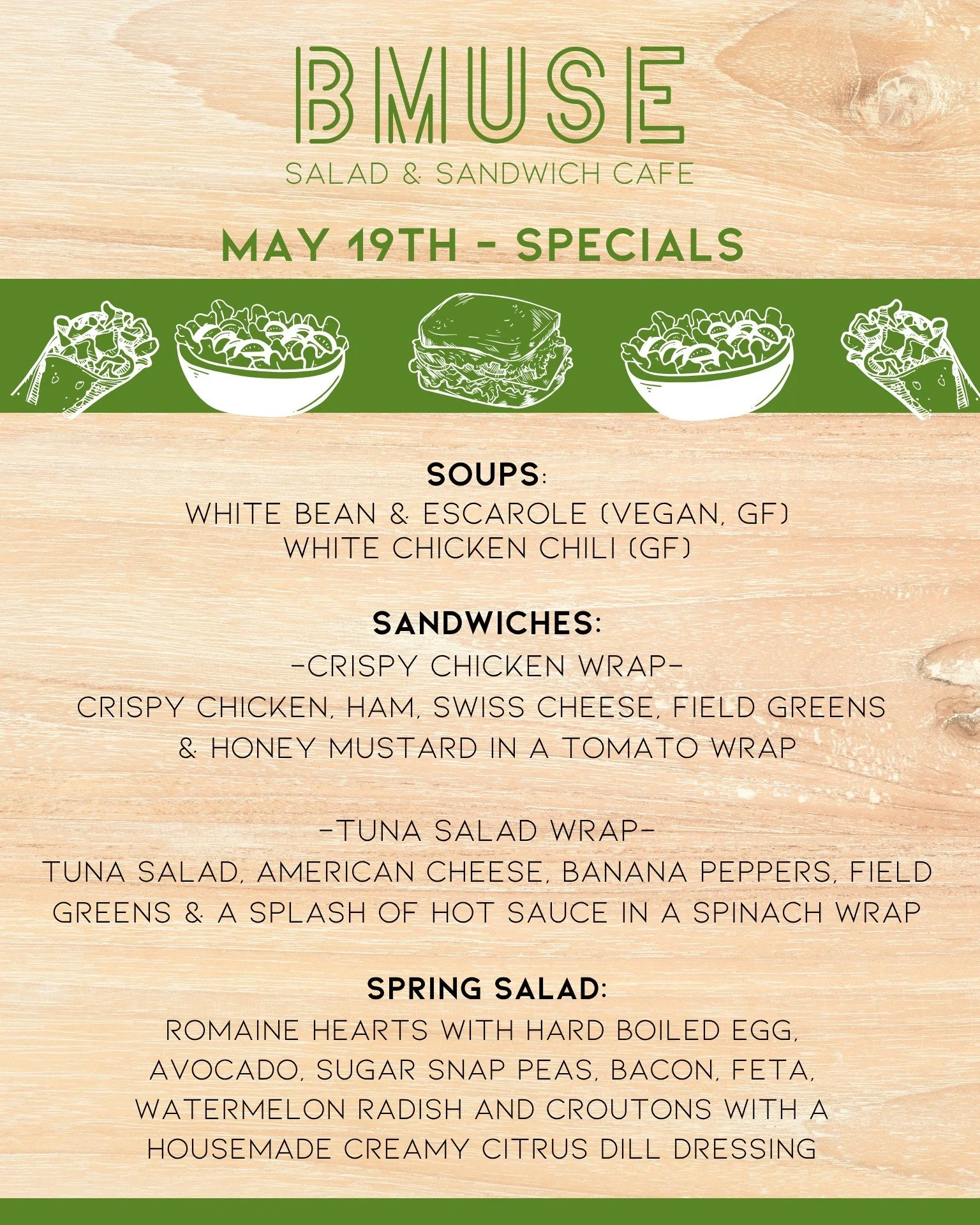 Opening back up in 30 mins so you enjoy one of our tasty soups, salads or sandwiches for lunch! 

Open 10a-3p
Order online at bit.ly/BMuseCafe
Call 203.265.1400
Visit 665 N Colony Rd, Wallingford 
.
.
.
.

#ctfoodie #foodofct #lunchtime #ctcafe #wall