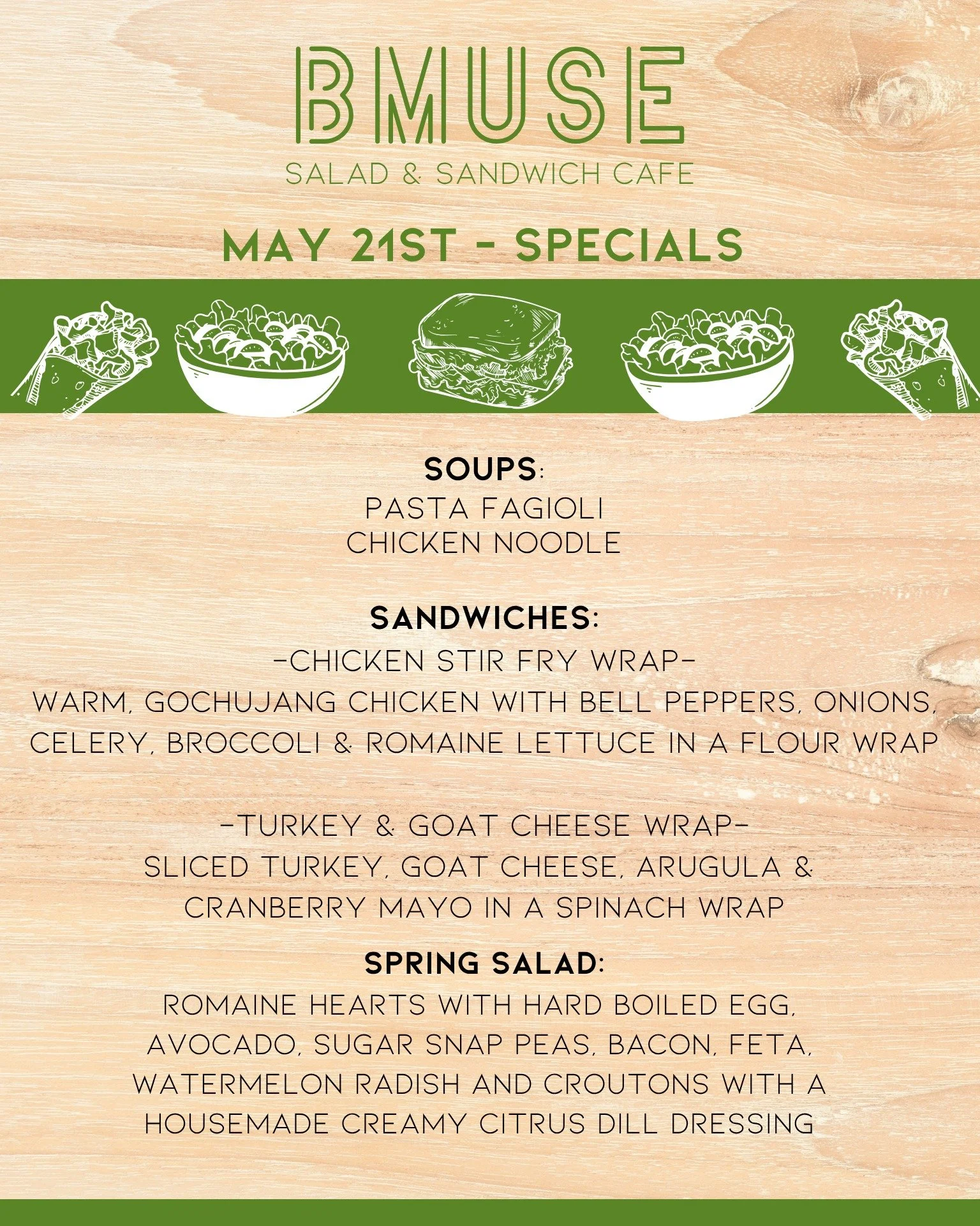 Happy Thursday!  We are open 10a-3p for all your lunch needs. 

Order online at bit.ly/BMuseCafe
Call 203.265.1400
Visit 665 N Colony Rd, Wallingford 
.
.
.
.

#ctfoodie #foodofct #lunchtime #ctcafe #wallingfordeats #newhavencountyfood #foodofnewhave