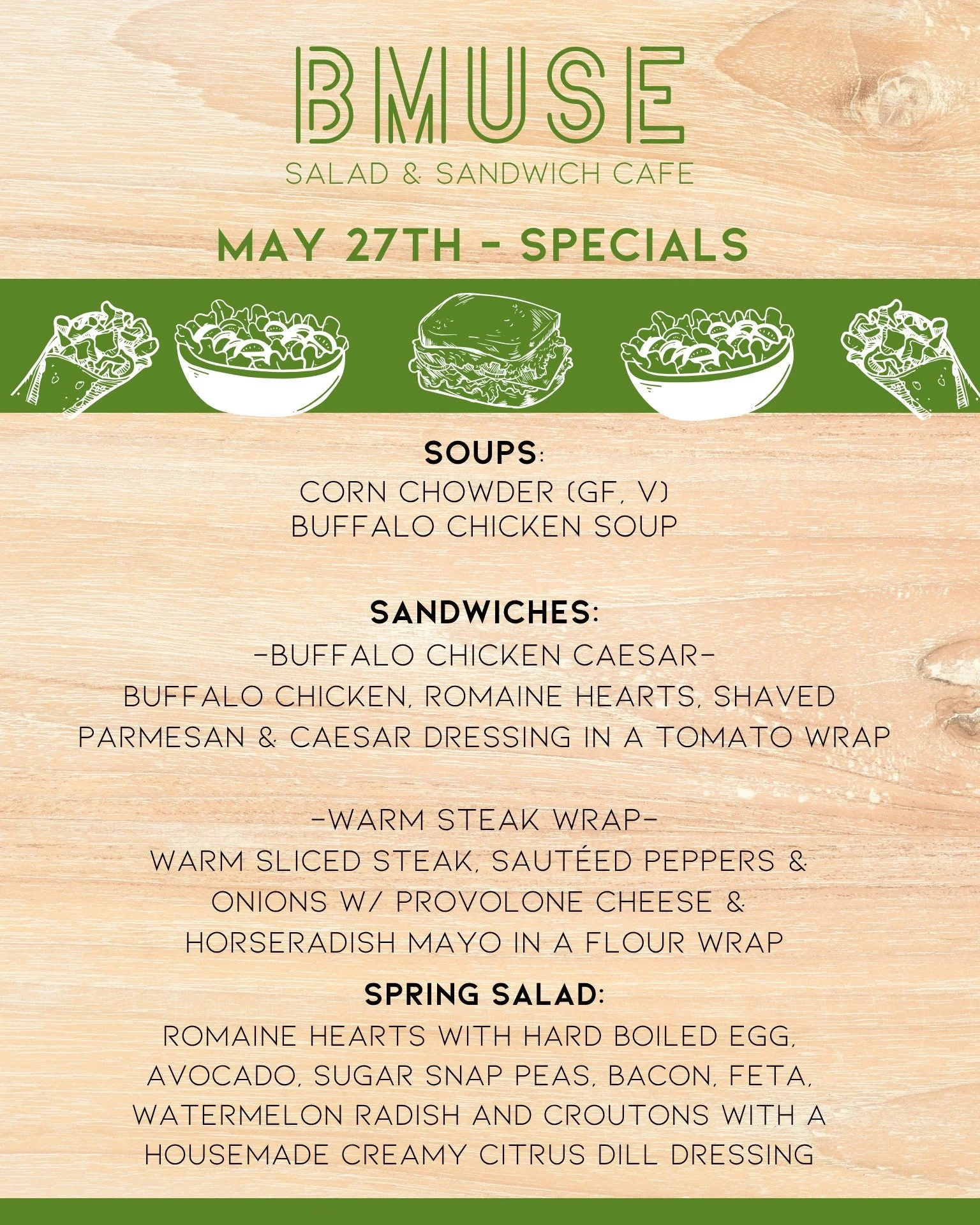 Good Morning Wednesday! 
We&rsquo;re open 10a-3p.  Stop in for lunch. 

Order online at bit.ly/BMuseCafe
Call 203.265.1400
Visit 665 N Colony Rd, Wallingford 
.
.
.
.

#ctfoodie #foodofct #lunchtime #ctcafe #wallingfordeats #newhavencountyfood #foodo