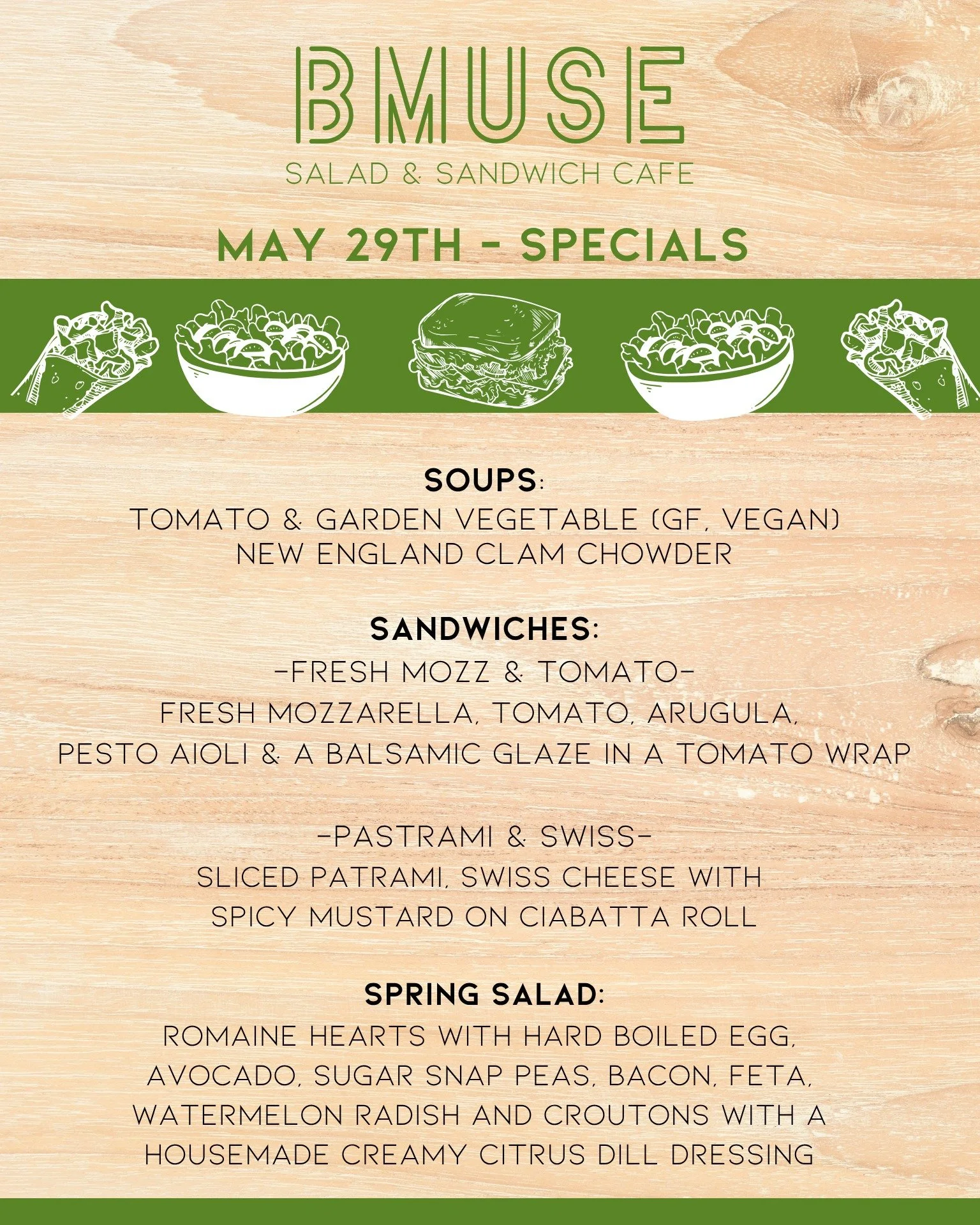 Happy Friday!  Kick off the weekend with one of our tasty soups, salads or sandwiches for lunch. Open 10a-3p.

Order online at bit.ly/BMuseCafe
Call 203.265.1400
Visit 665 N Colony Rd, Wallingford 
.
.
.
.

#ctfoodie #foodofct #lunchtime #ctcafe #wal