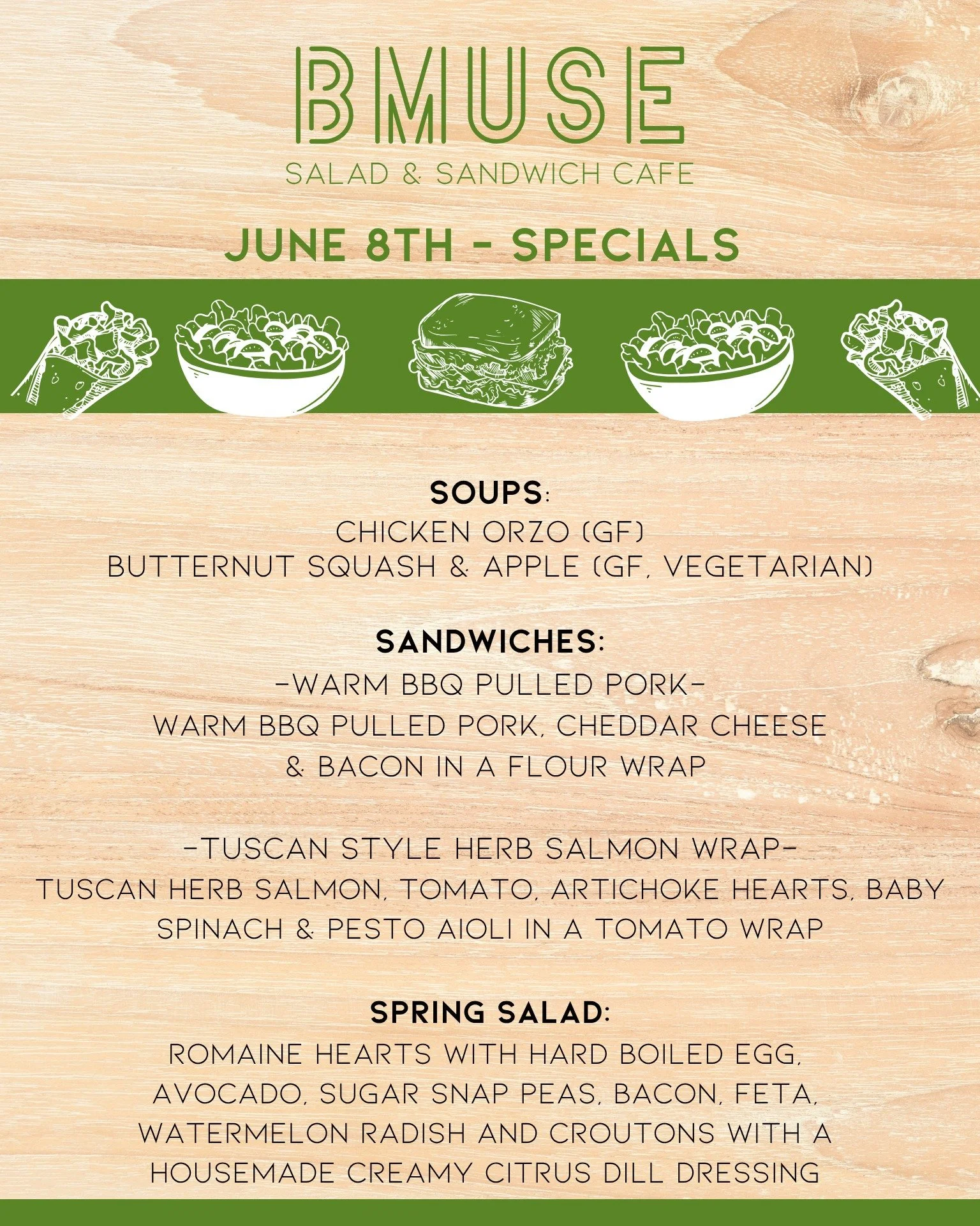 Happy Monday!  Kick off your week with a delicious BMuse lunch.
We&rsquo;re open 10a-3p!

Order online at bit.ly/BMuseCafe
Call 203.265.1400
Visit 665 N Colony Rd, Wallingford 
.
.
.
.

#ctfoodie #foodofct #lunchtime #ctcafe #wallingfordeats #newhave