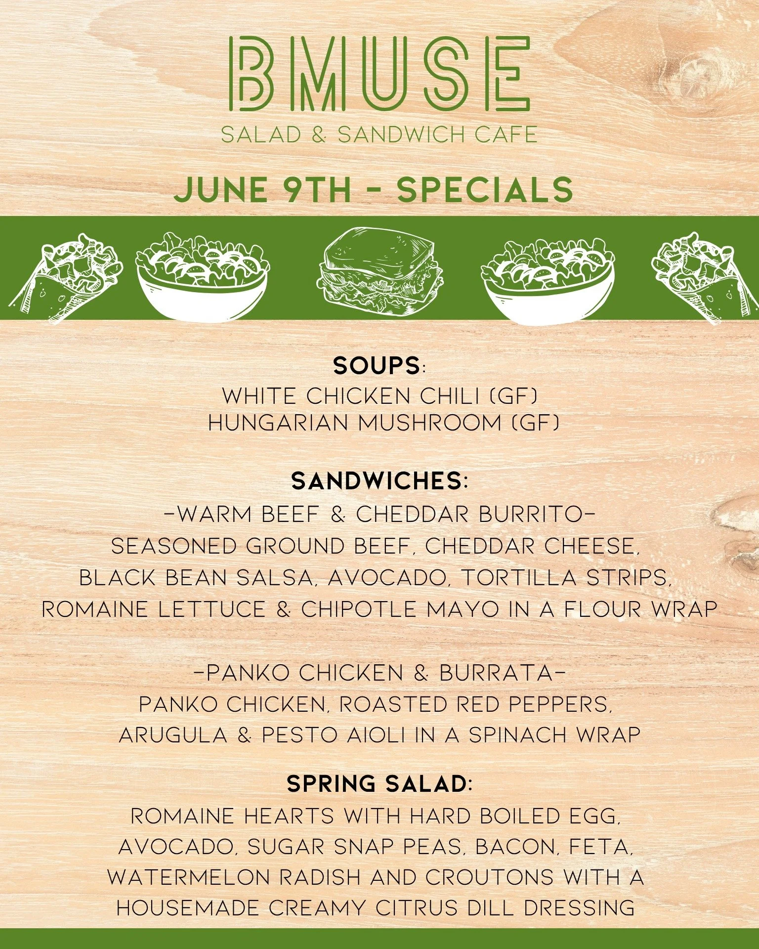 It's Tuesday which means we&rsquo;re open 10a-3p. 
Stop by &amp; enjoy one of our tasty soups, salads or sandwiches for lunch. 

Order online at bit.ly/BMuseCafe
Call 203.265.1400
Visit 665 N Colony Rd, Wallingford 
.
.
.
.

#ctfoodie #foodofct #lunc