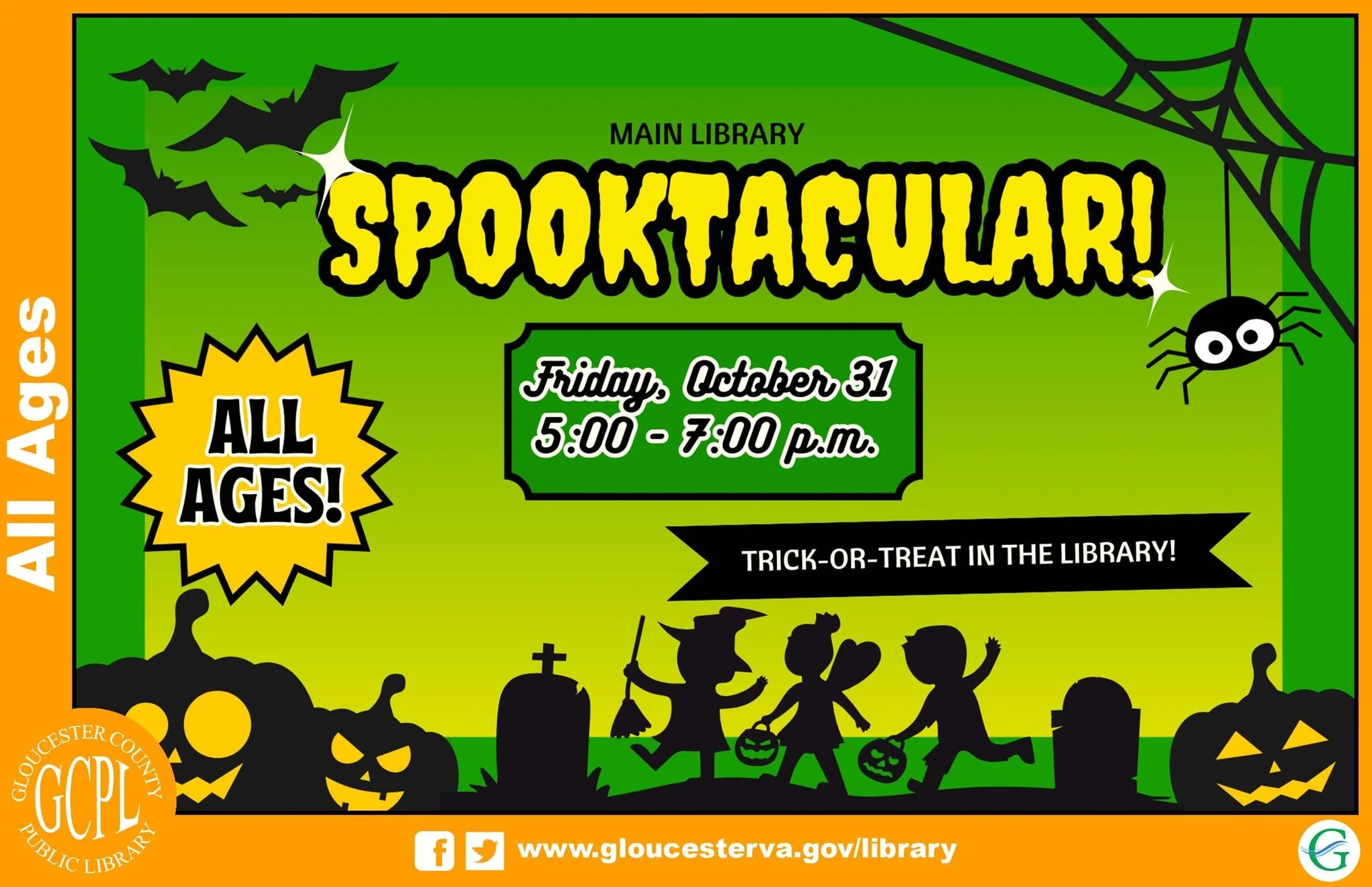 spooky graphic with bats and spiderwebs