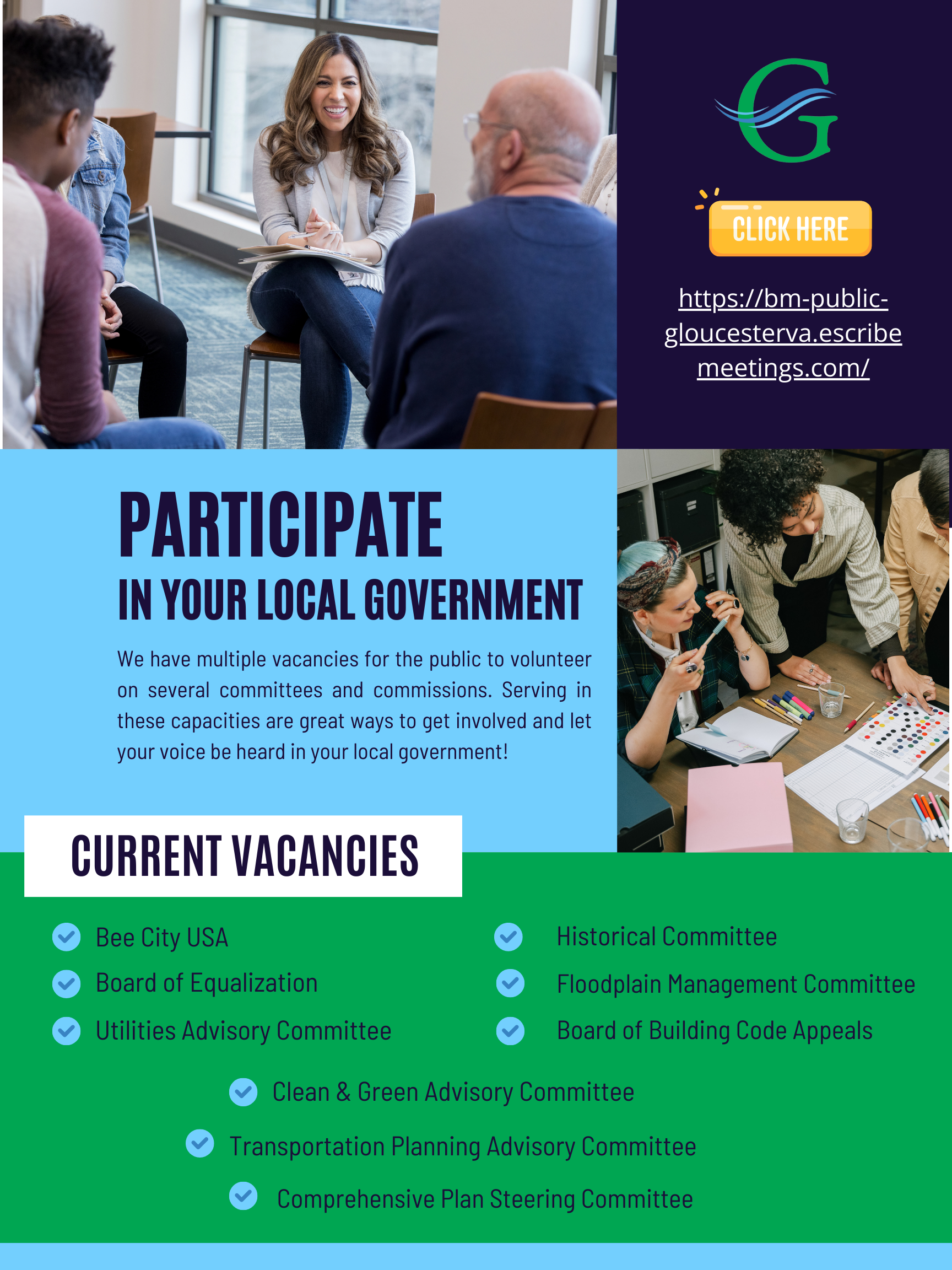 Poster showing citizens sitting in a meeting