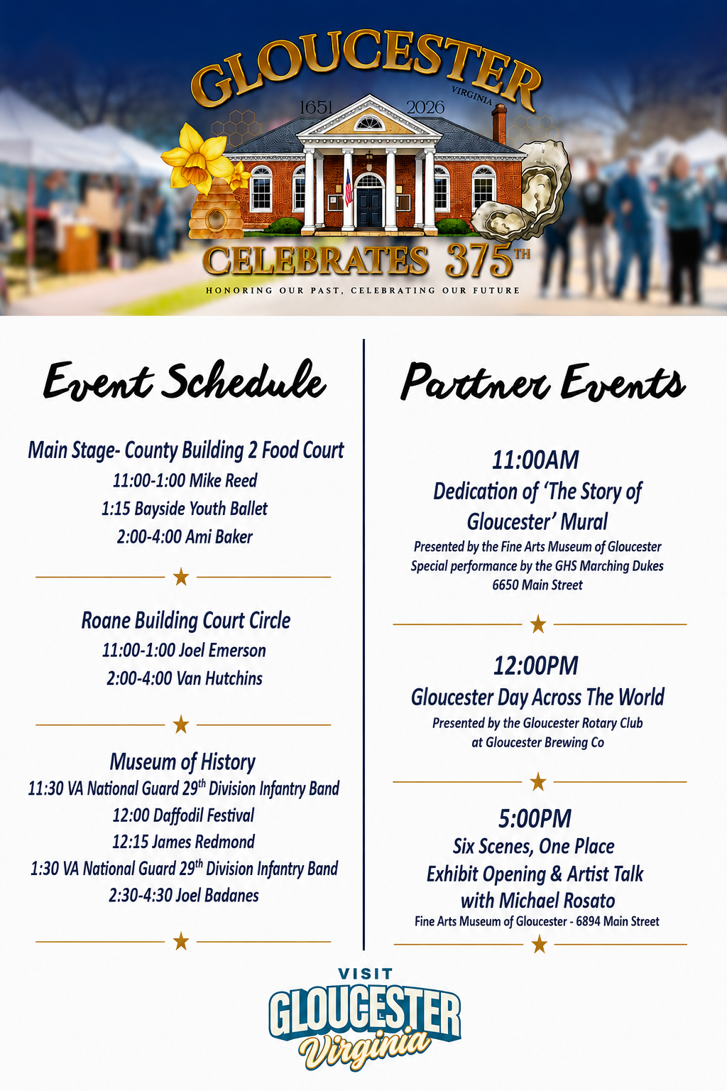 Image showing a brick building at the top with an event schedule below