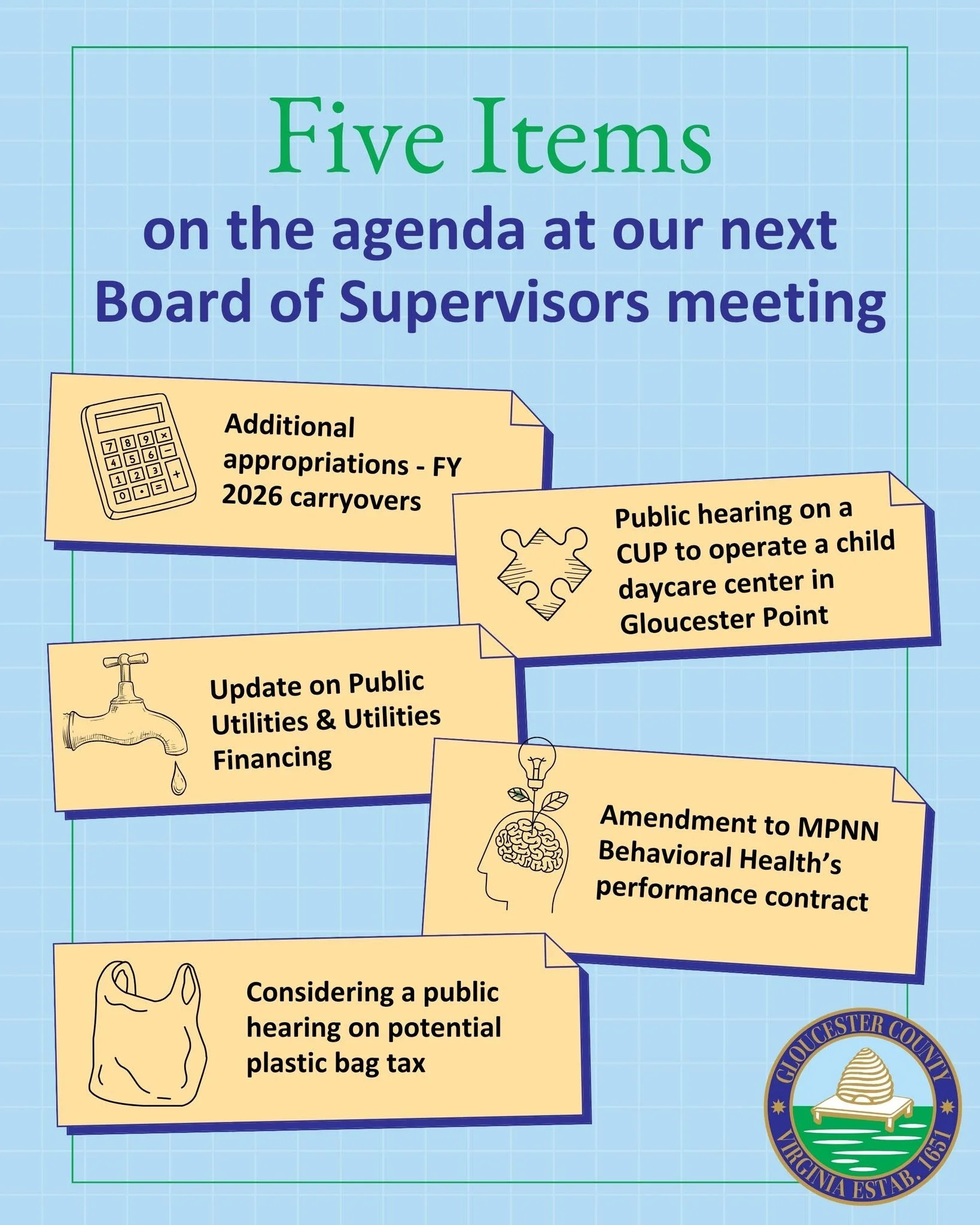 sticky notes showing agenda topics