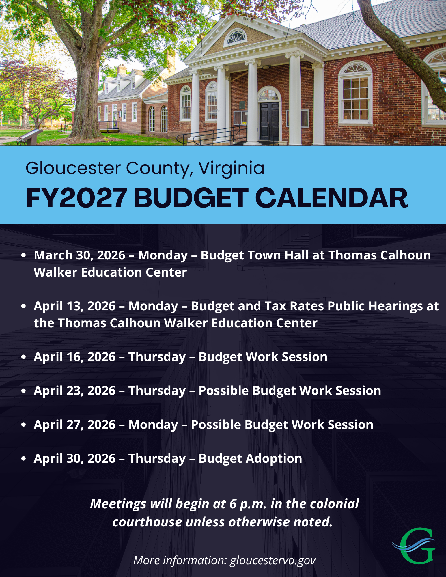 image showing dates and times for county budget meetings