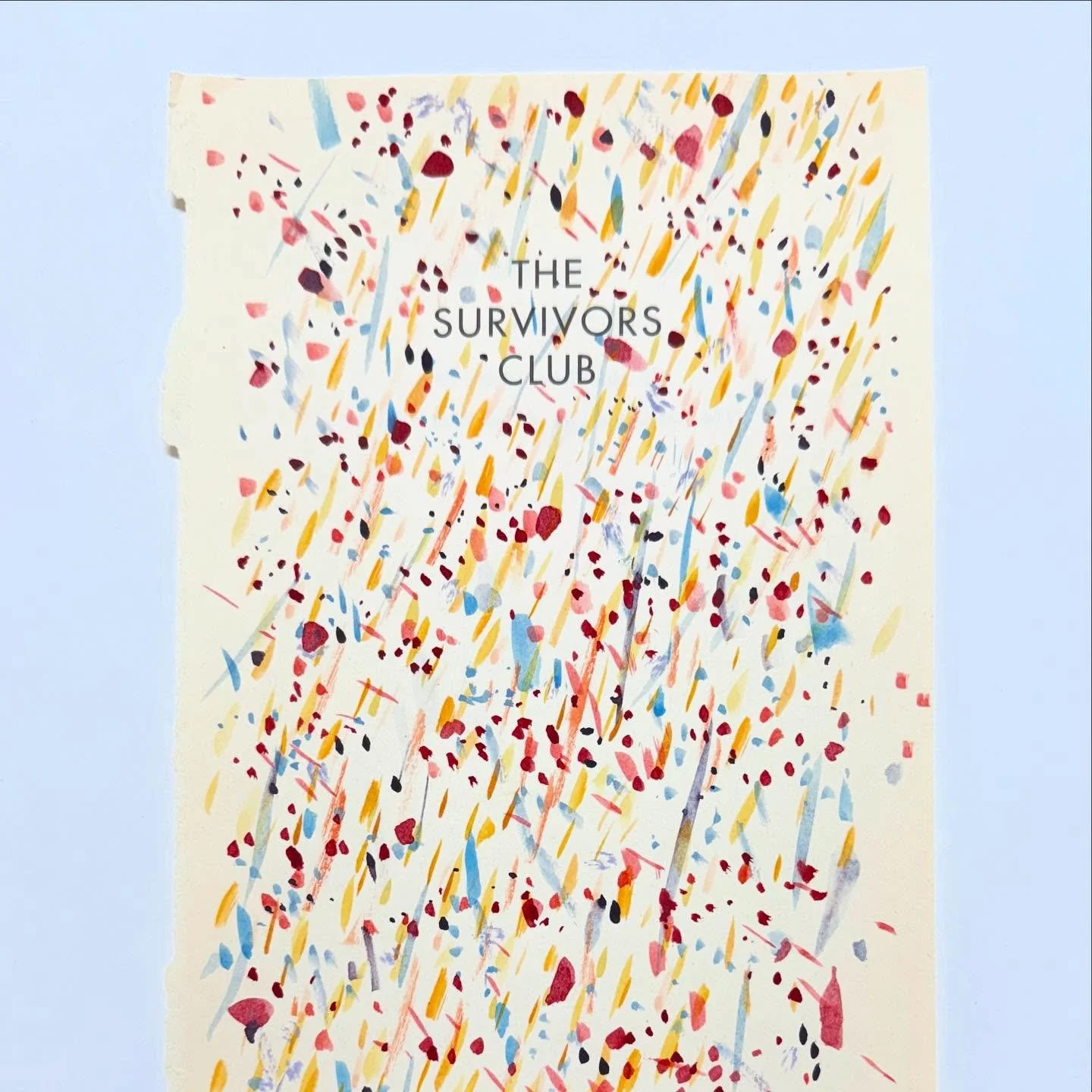 Another book page painting from Epitaph Epigraph, 2010-2025. The Survivor&rsquo;s Club. A place where the heartbroken can belong. I don&rsquo;t think the book had these connotations; that&rsquo;s the interesting thing about taking titles out of conte