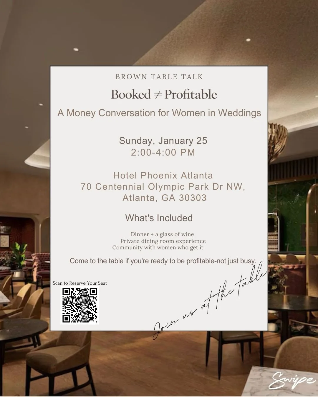We&rsquo;re excited to officially share the setting for our January Brown Table Talk.

✨ The all-new Hotel Phoenix in Downtown Atlanta ✨

A beautiful, thoughtfully designed space and the perfect backdrop for an intentional conversation around money, 