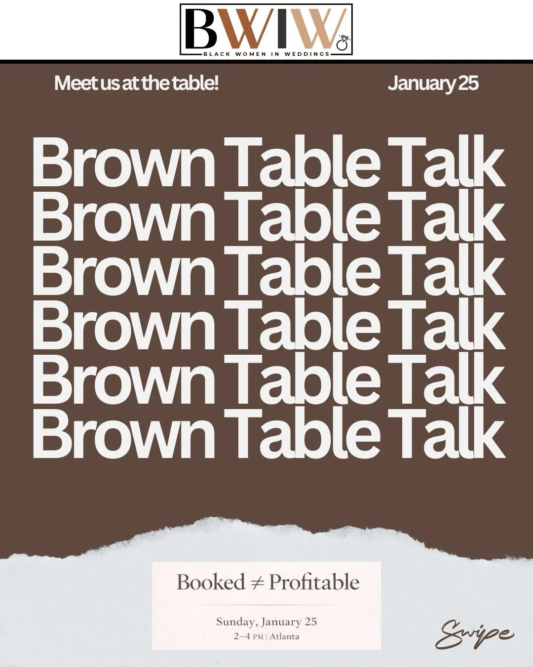 Booked &ne; Profitable.
And if that sentence made you pause&hellip; this conversation is for you.

Brown Table Talk returns this month with an intimate, guided discussion centered around money, profit, and building a wedding business that actually su