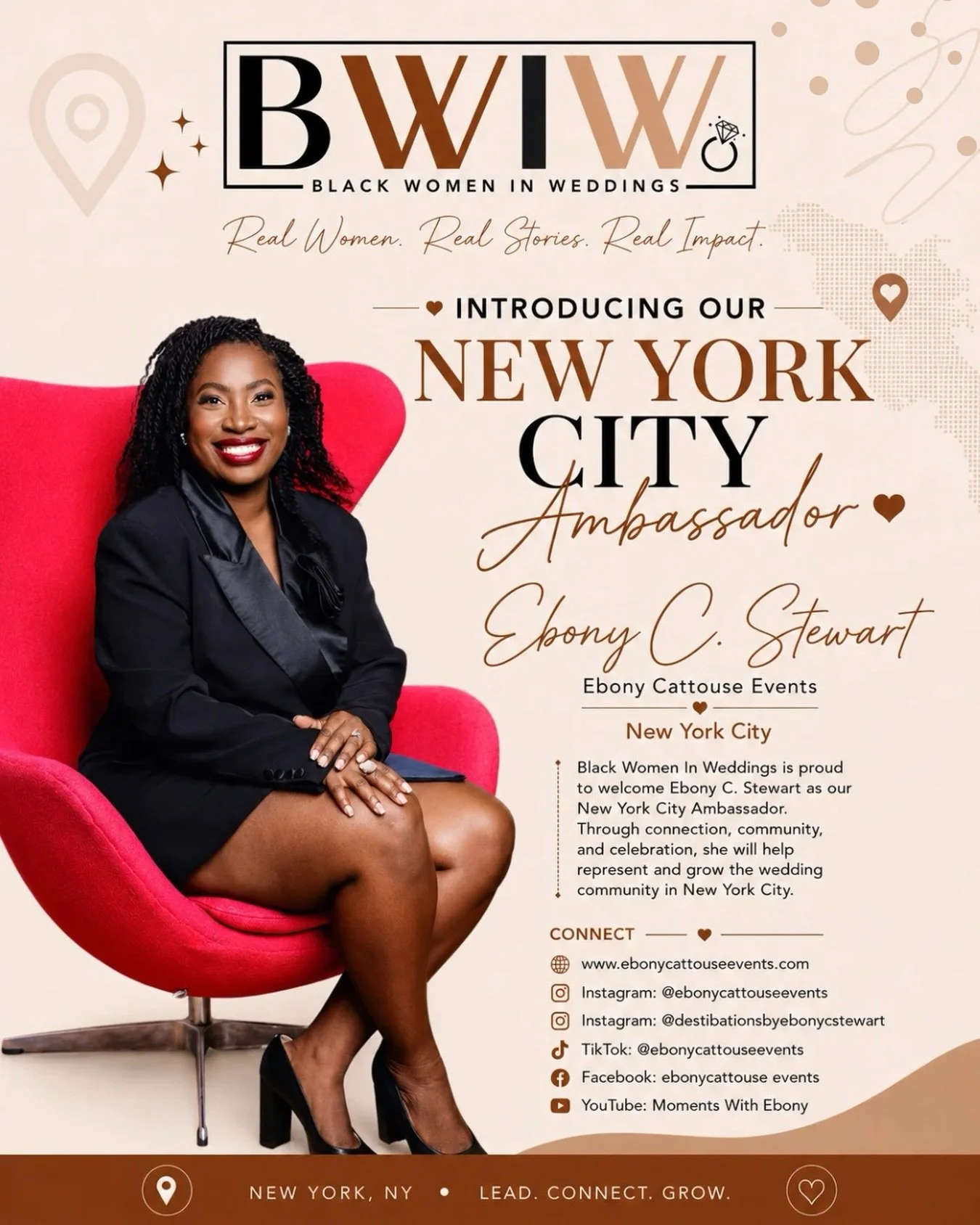 New York City, meet your newest Black Women In Weddings City Ambassador, Ebony C. Stewart! 🤎✨

As the creative force behind Ebony Cattouse Events, Ebony brings passion, experience, and a true heart for connection to the New York wedding community. W