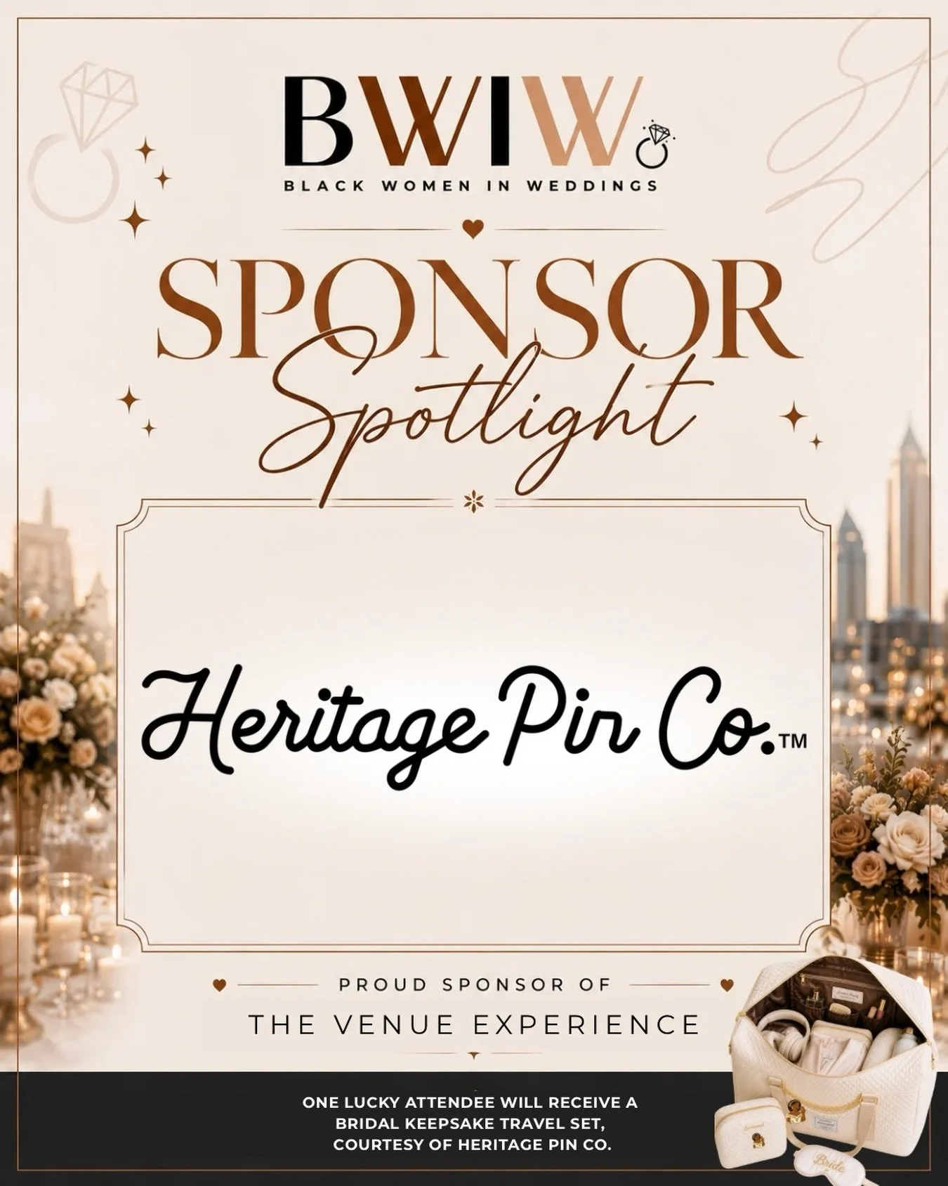 We&rsquo;re excited to welcome Heritage Pin Co. as a sponsor of The Venue Experience! ✨

One lucky attendee will receive a beautiful Bridal Keepsake Travel Set, courtesy of Heritage Pin Co. &mdash; the perfect gift for celebrating love, memories, and